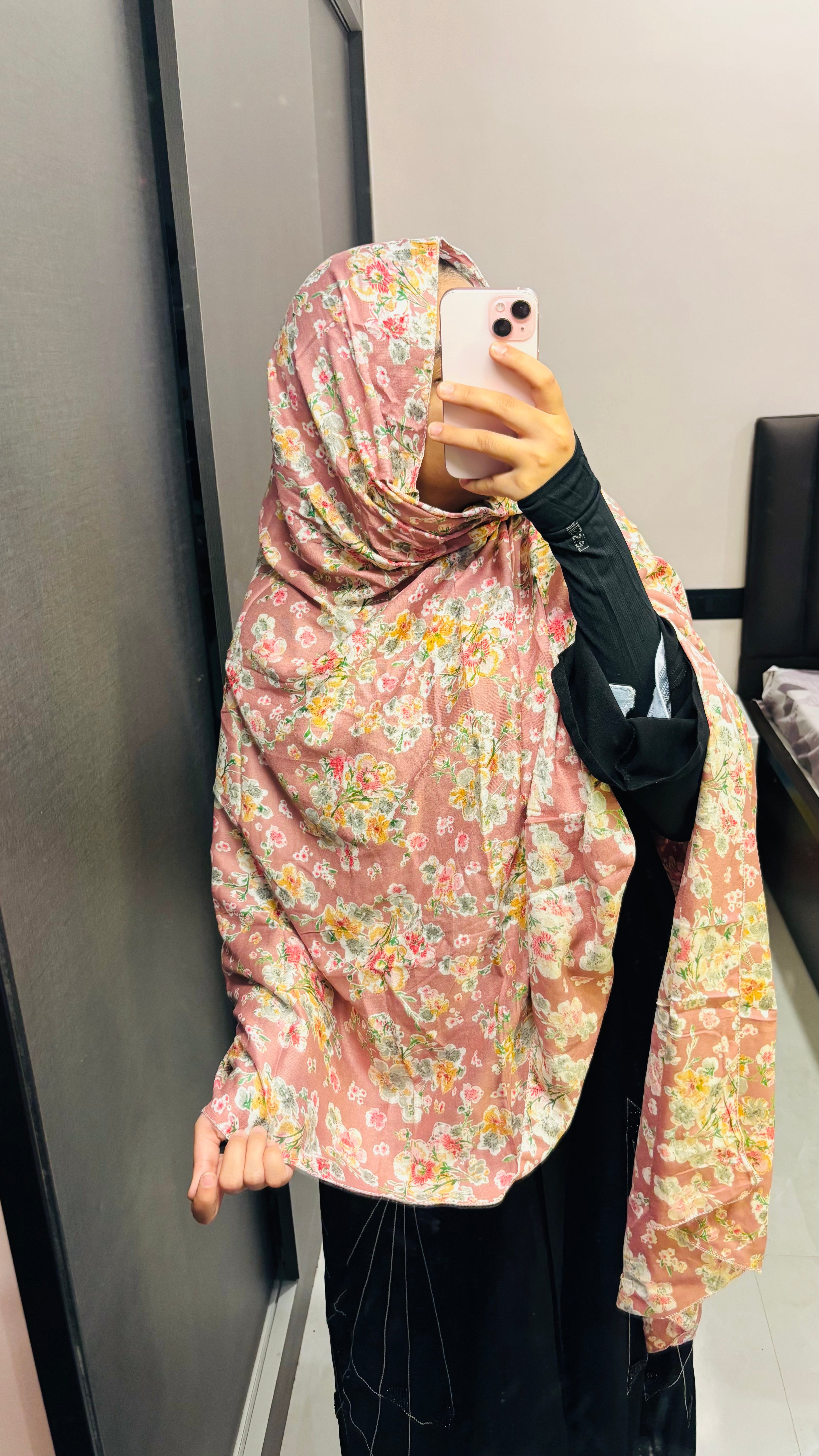 Beautiful Pink floral Namaz Dupatta