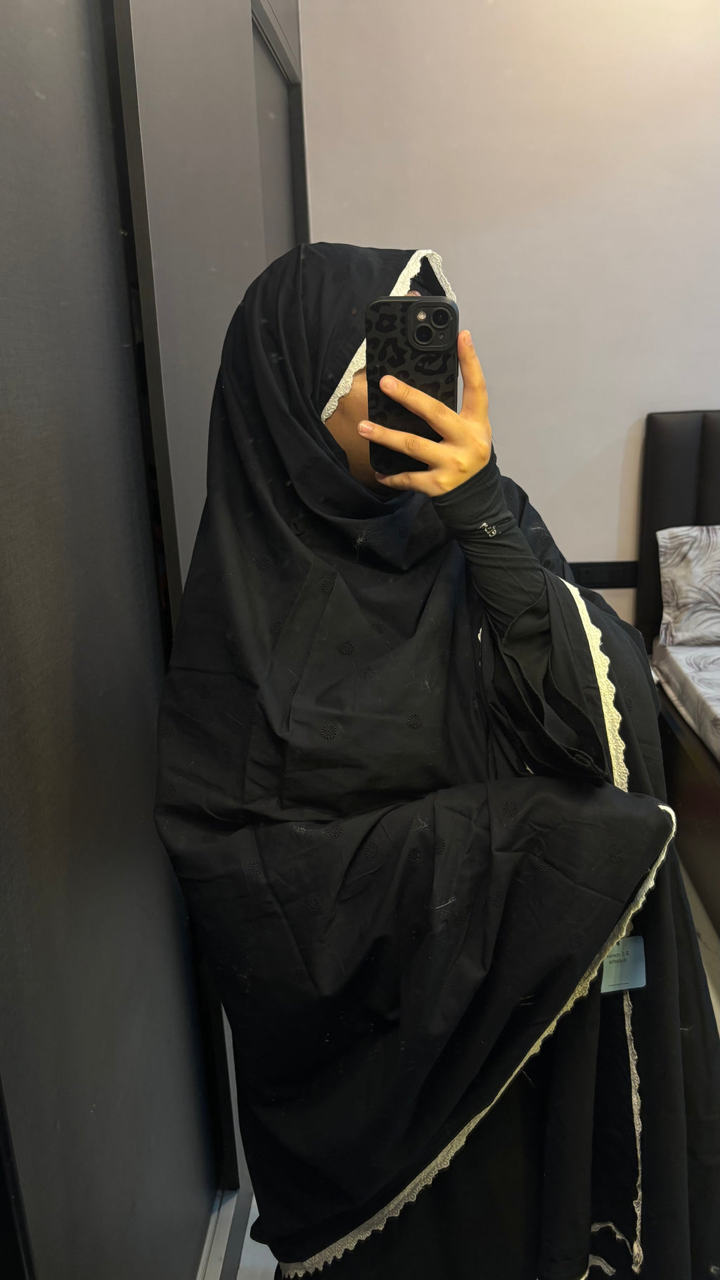 Black Big Sizd chickan Dupatta with White Lace