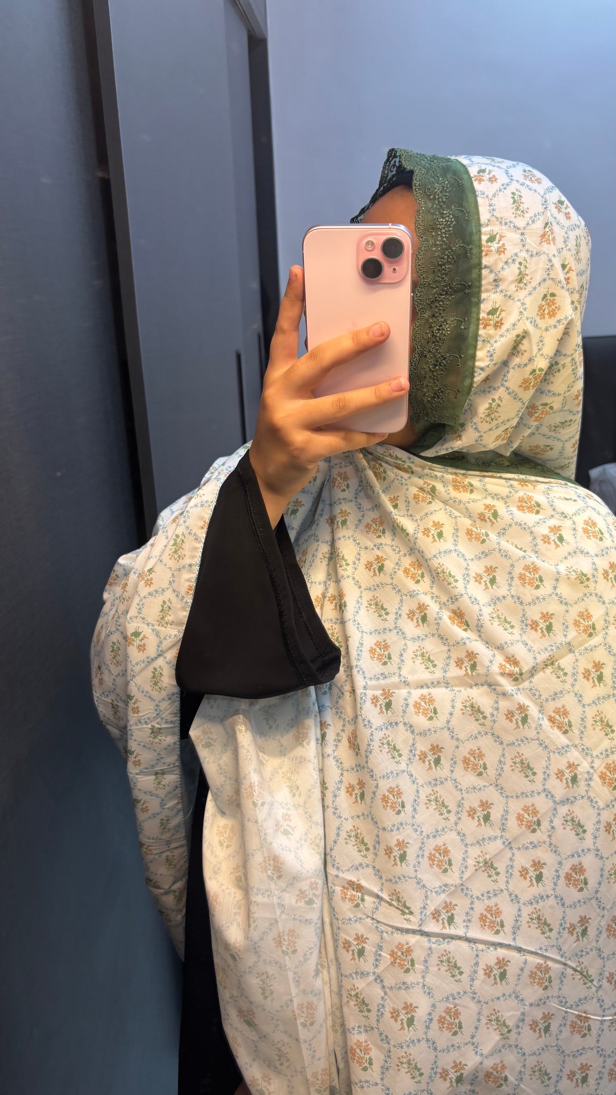 White & Green Printed Lace Dupatta
