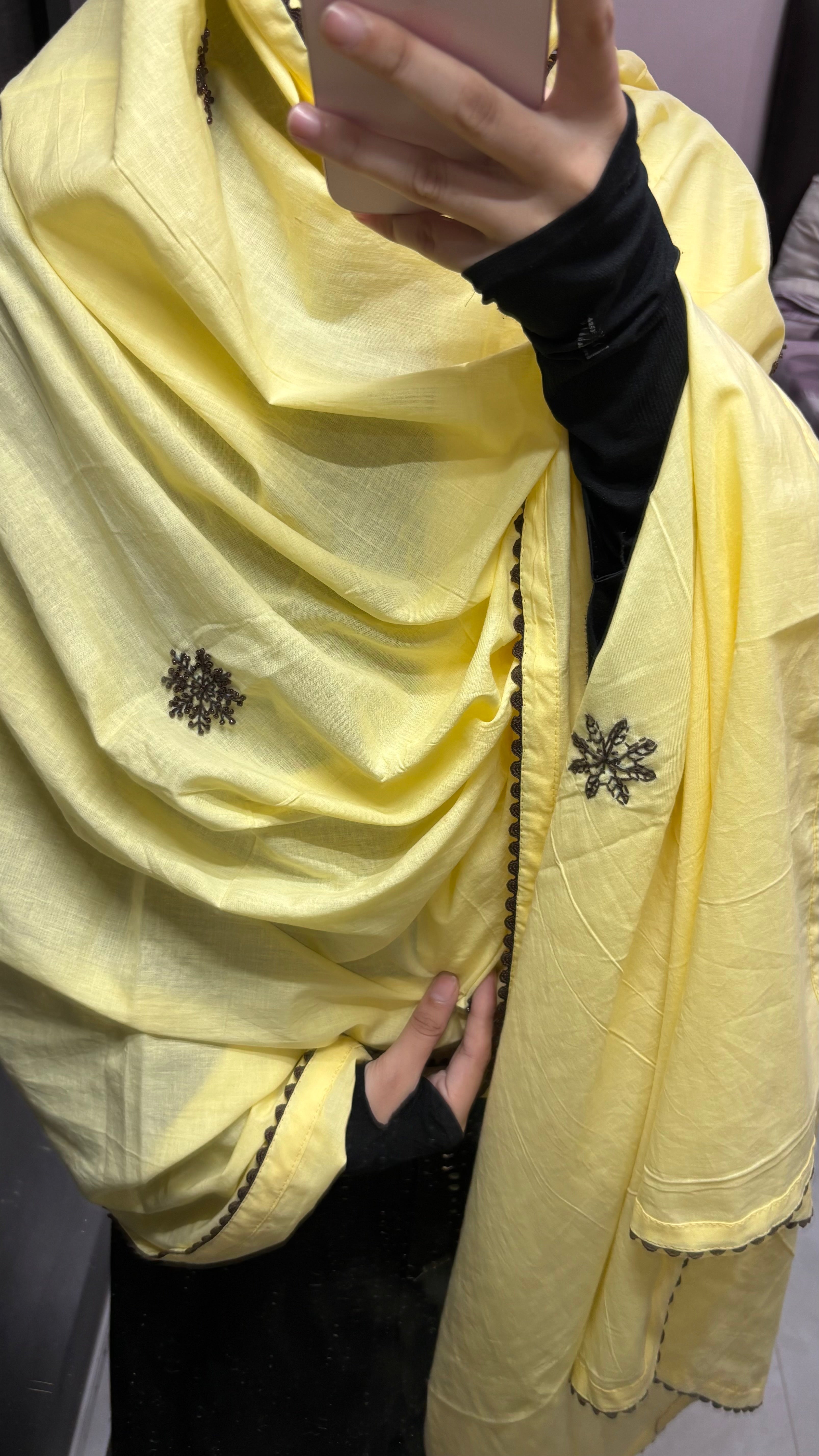 Yellow pure cotton snowflakes Big Dupatta/Chadar