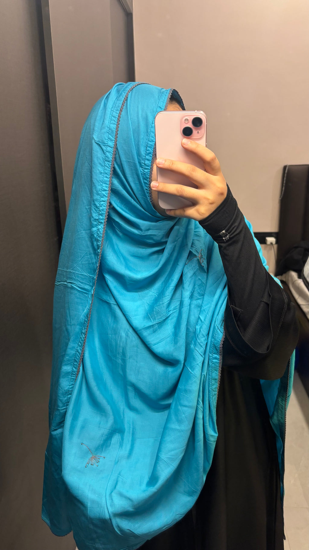 Blue Hand Work Dupatta with lace