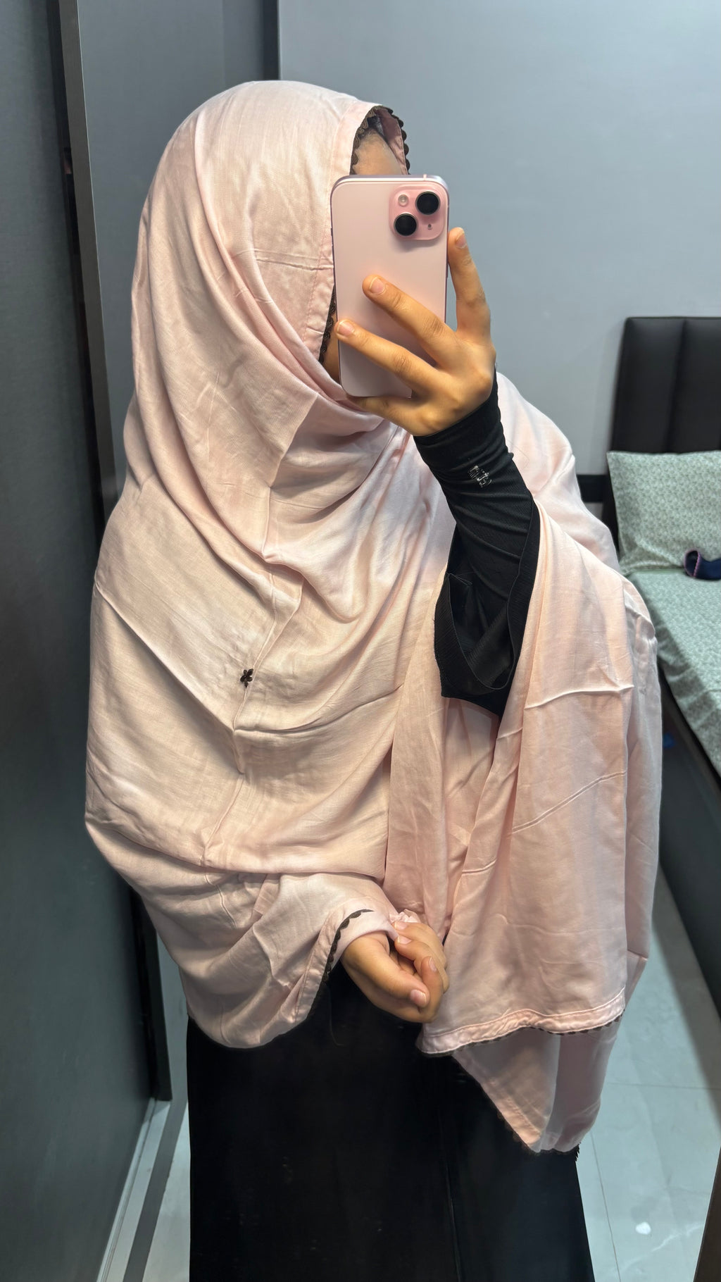 Brown & Baby Pink Minimalist Embroidery Lace Rayon Dupatta