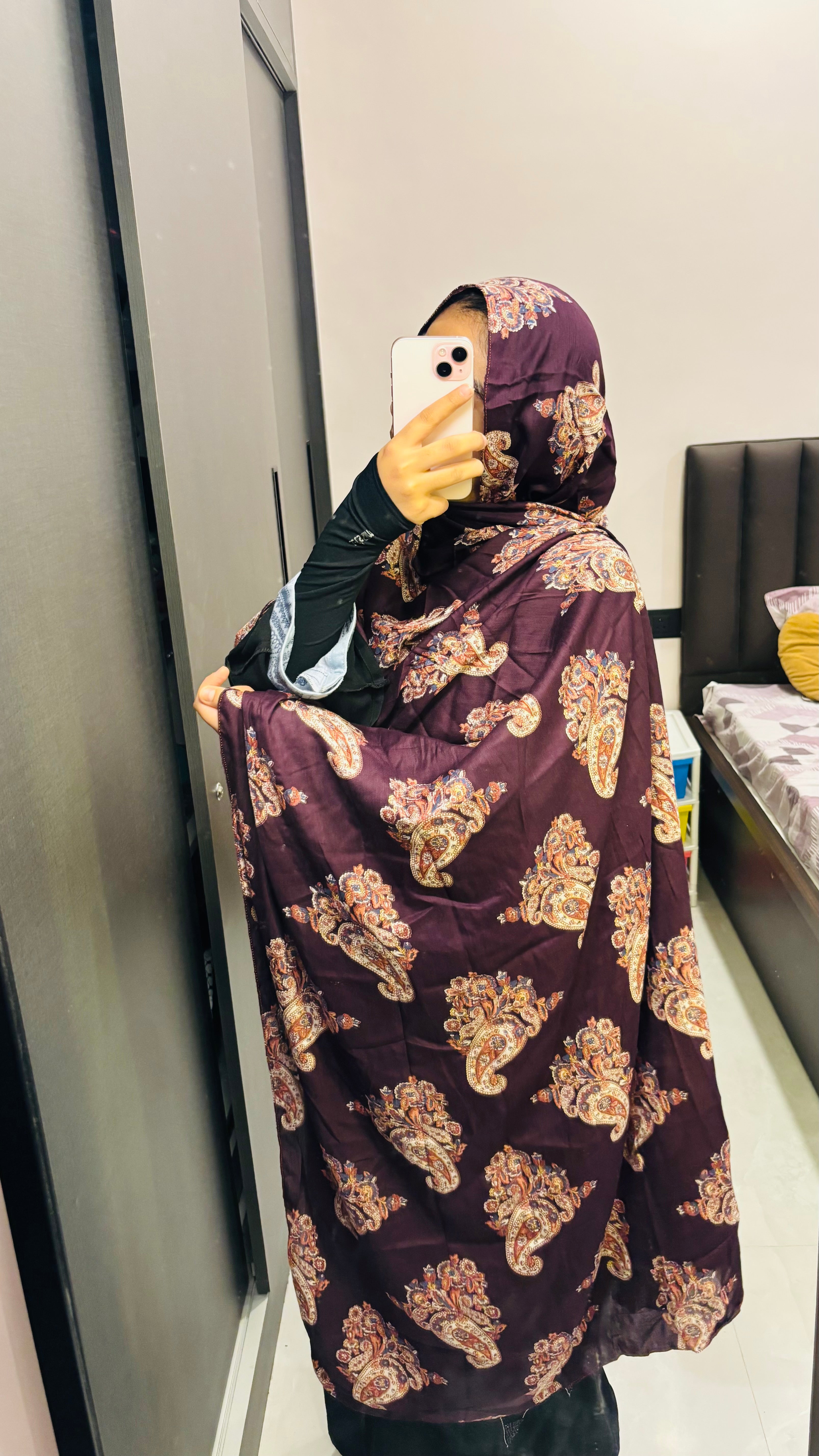 Printed Purple Rayon Namaz Dupatta