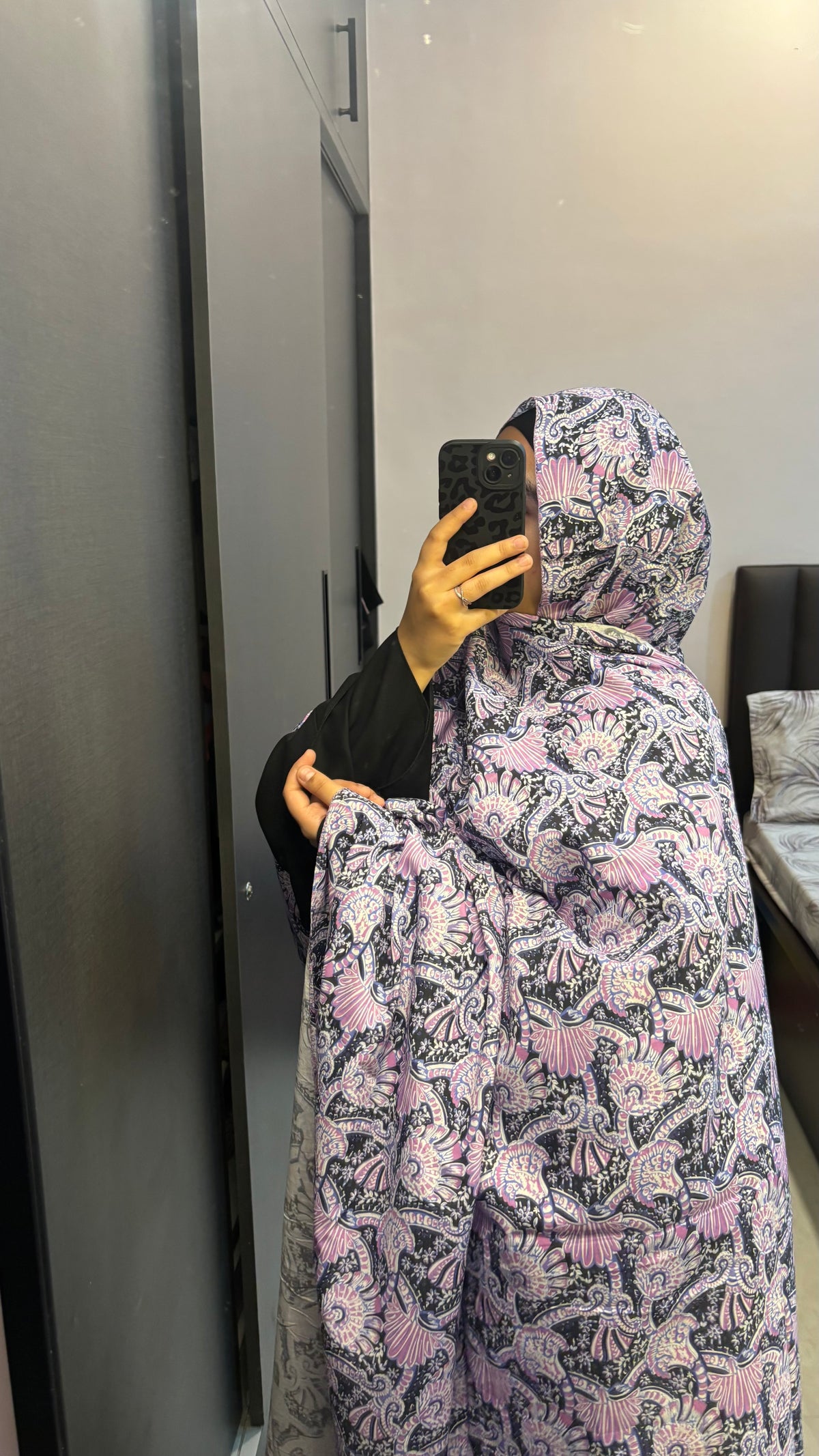 Purple & Black Pure Cotton Big Dupatta/ Chadar