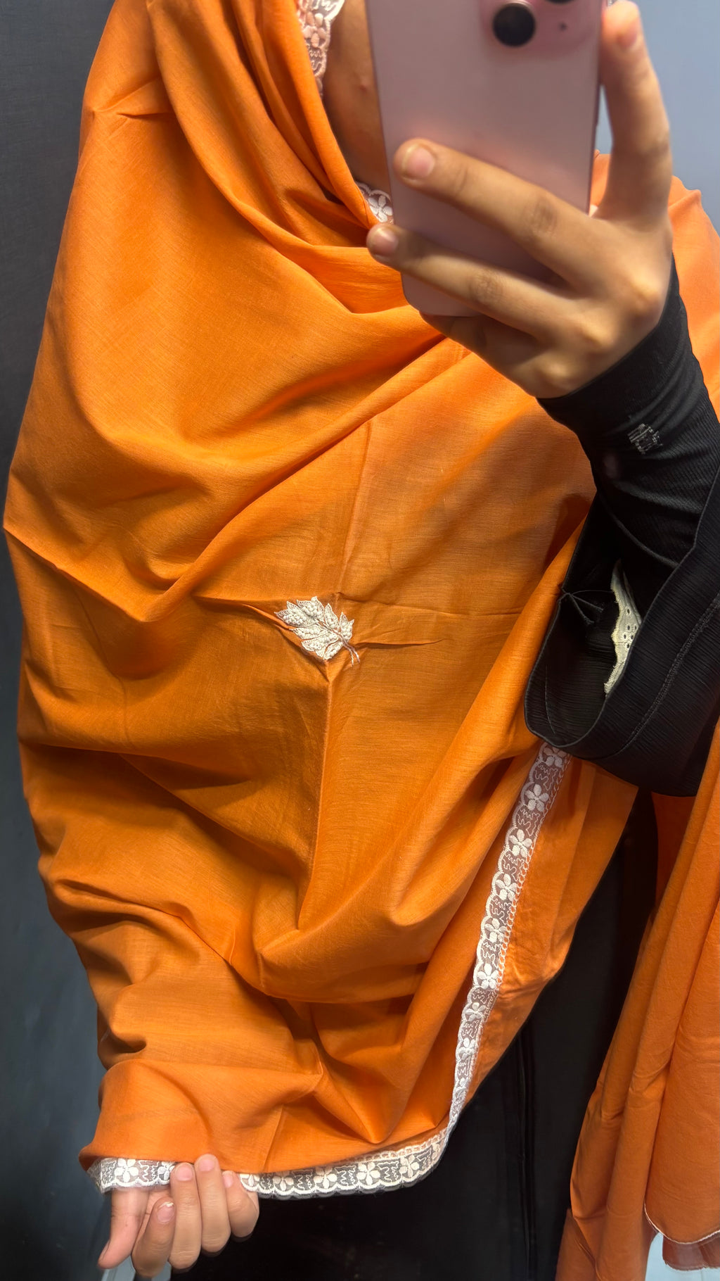 Orange & white Handwork Pure cotton Dupatta (Copy)