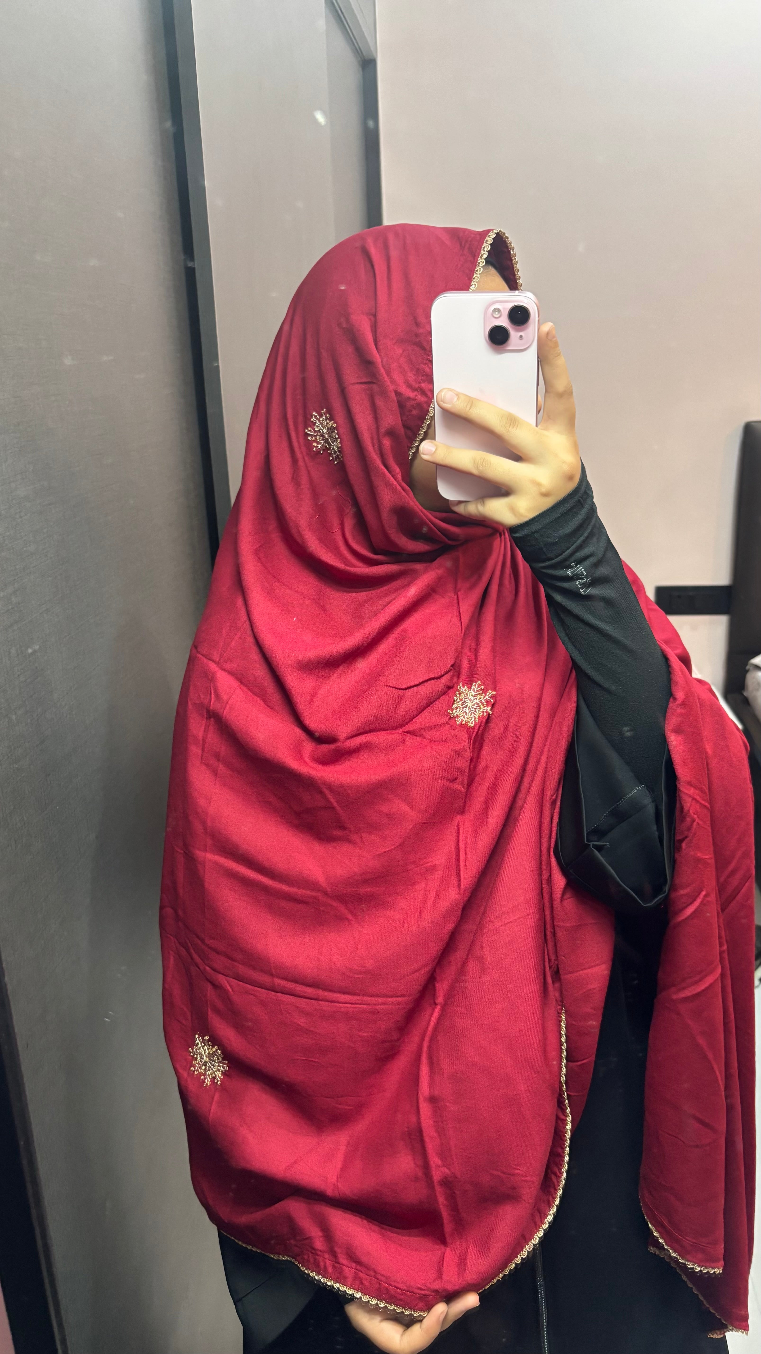 Maroon and Golden Bridal Snowflakes Soft Rayon Dupatta