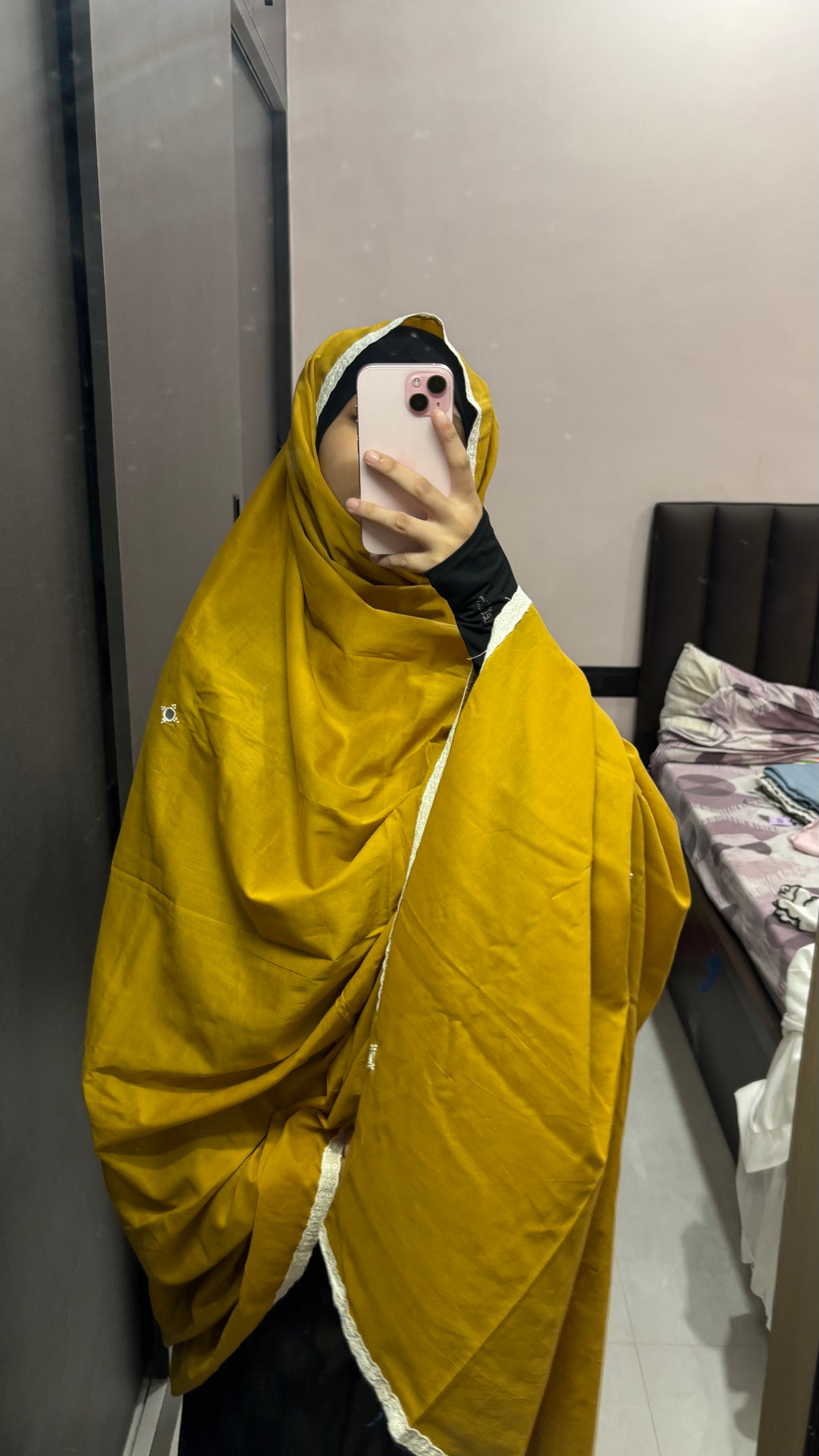 Mustard Pure Cotton Mirror Work Big Dupatta/Chadar