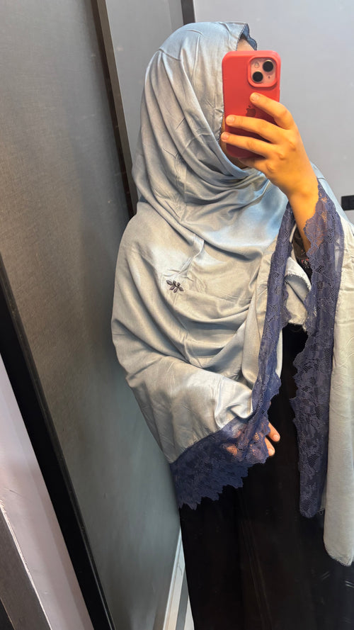 Baby Blue HandWork Soft Rayon Lace Dupatta