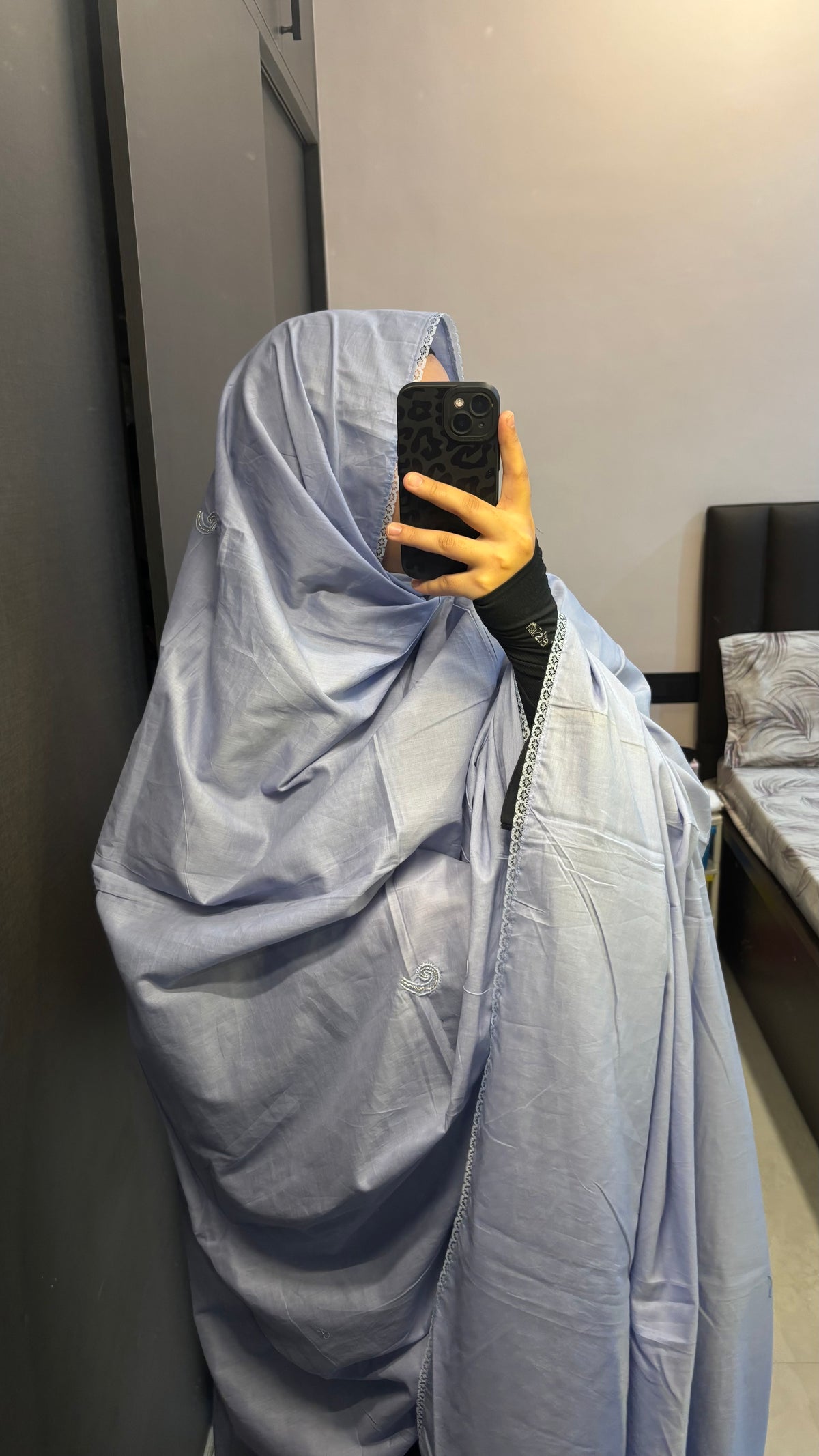 Baby Blue Self Embroidered Pure Cotton Big Dupatta/Chadar