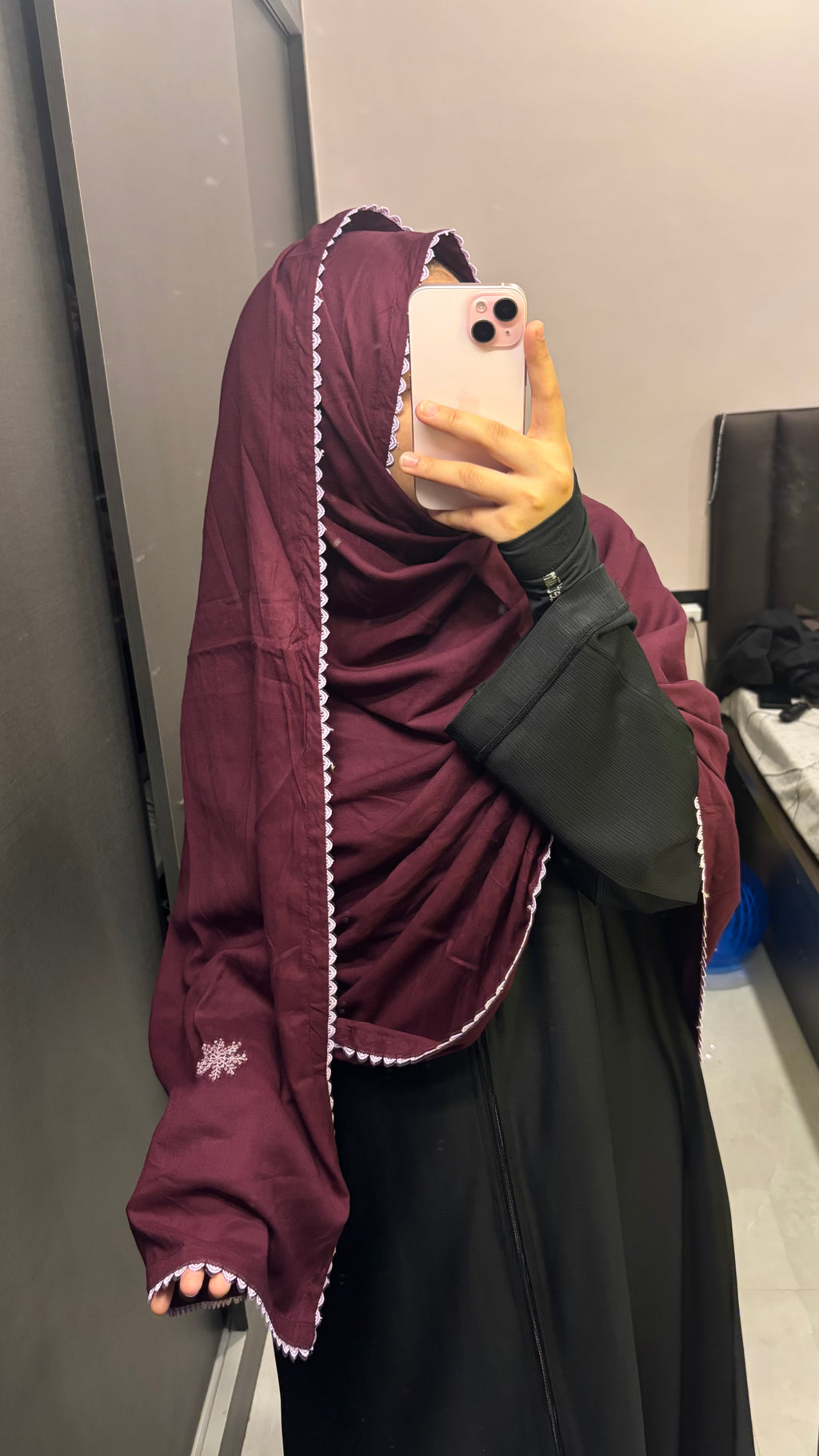 Beautiful Hand Work wine colour dupatta with lace