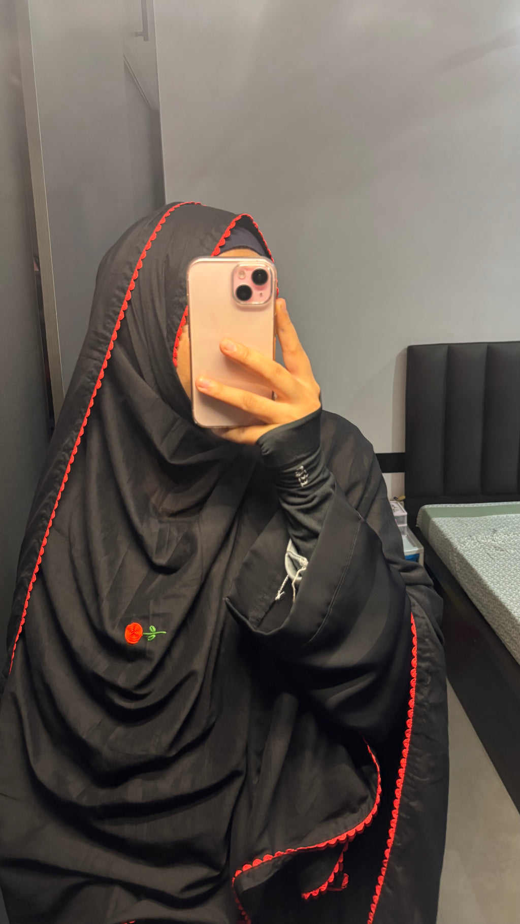 Black & Red HandWork Soft Rayon dupatta