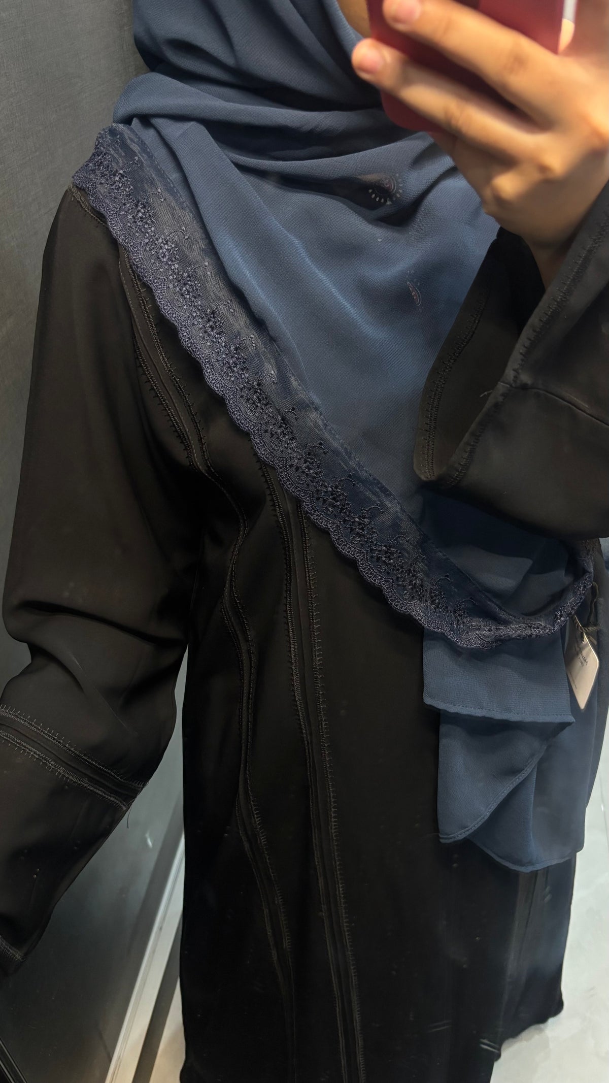 Navy Blue Delicate Lace Chiffon Hijab