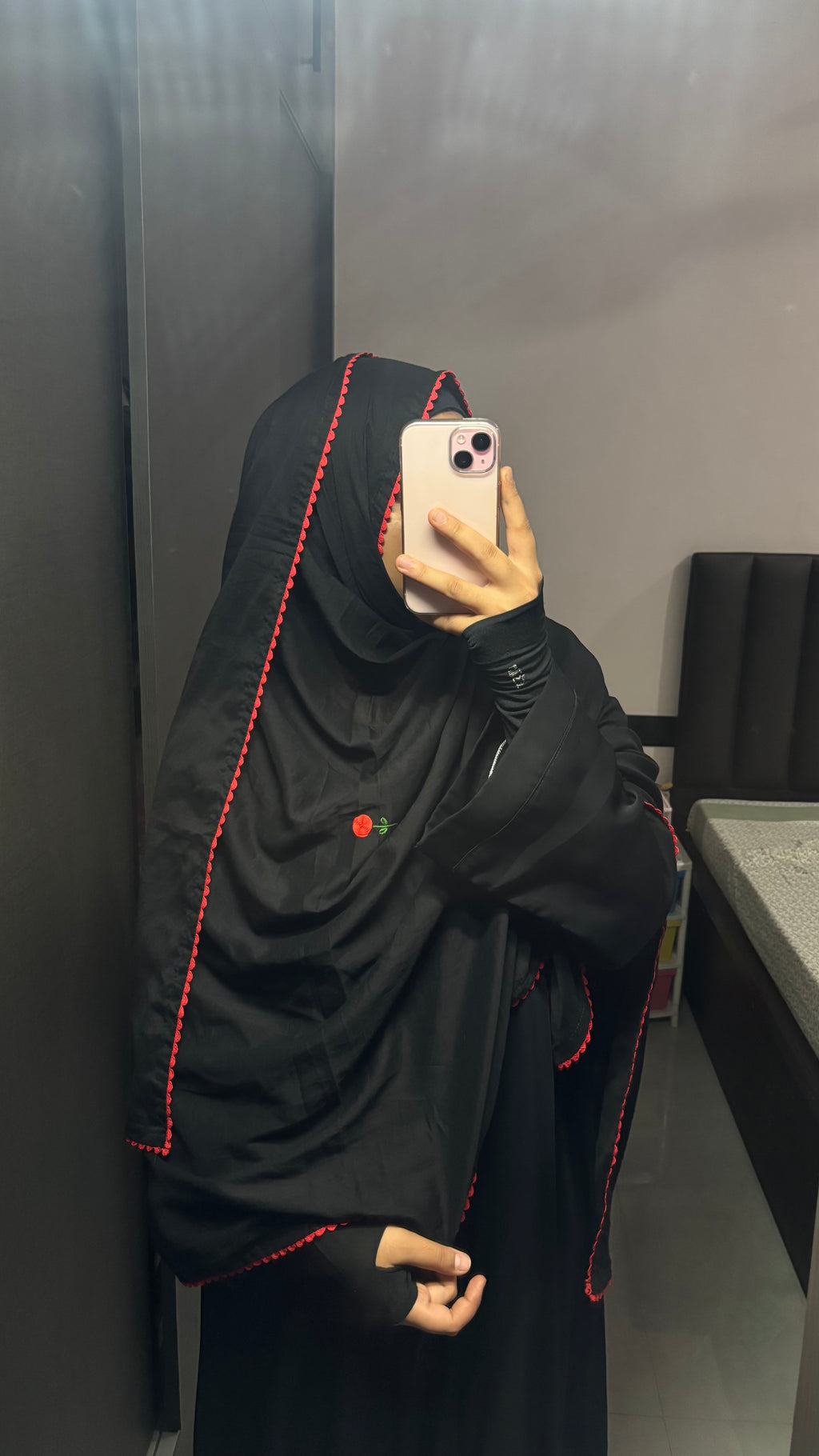 Black & Red HandWork Soft Rayon dupatta
