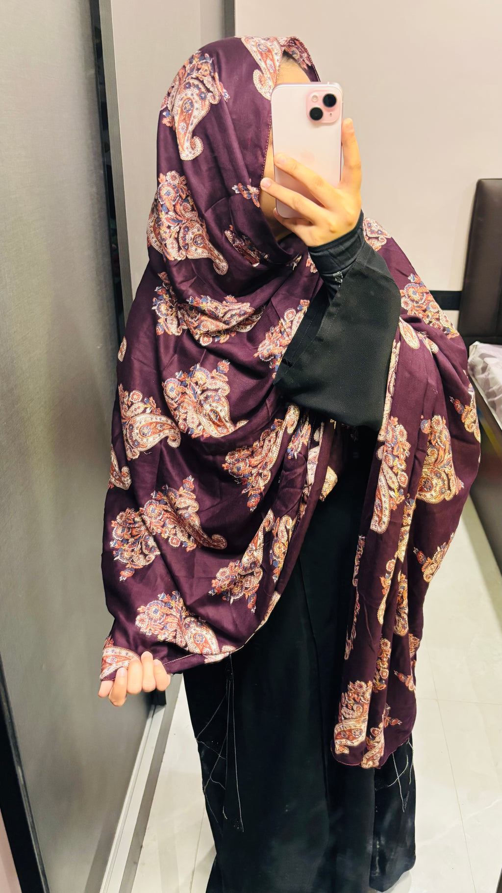 Printed Purple Rayon Namaz Dupatta