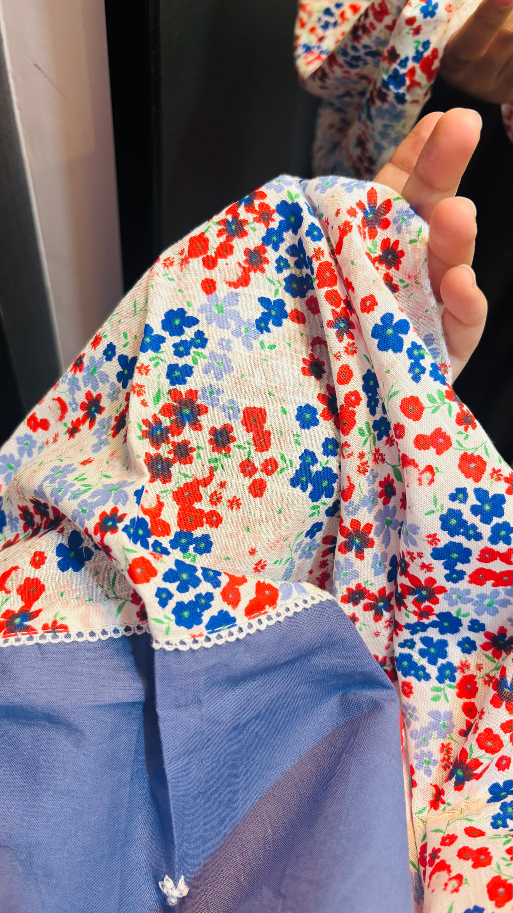Printed blue embroidered designer dupatta with lace