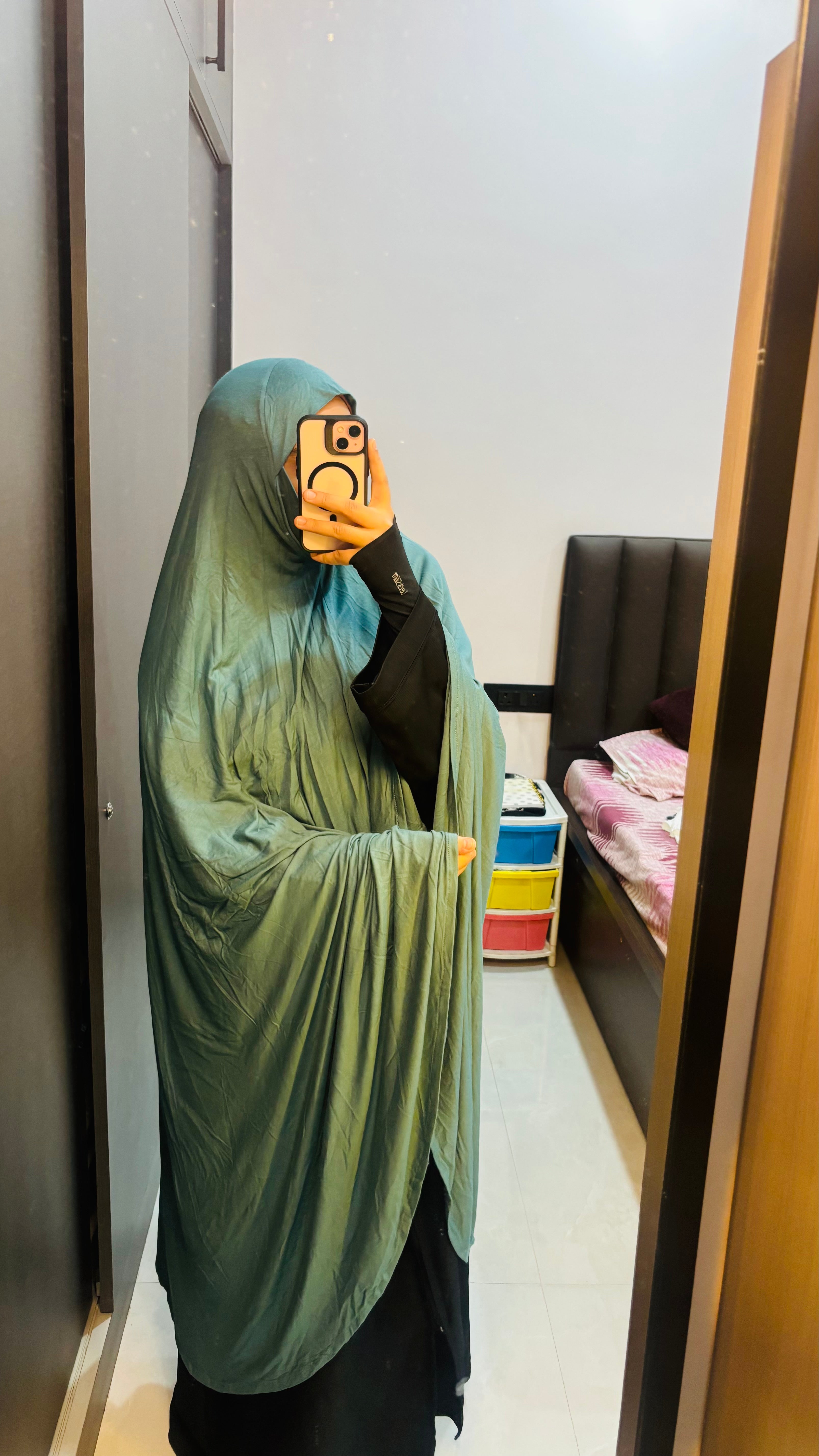 Extra Long pastel Green Cotton Hosiery Khimar