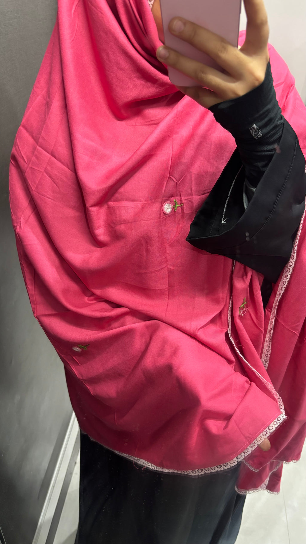 Pink Floral Embroidered Rayon Dupatta