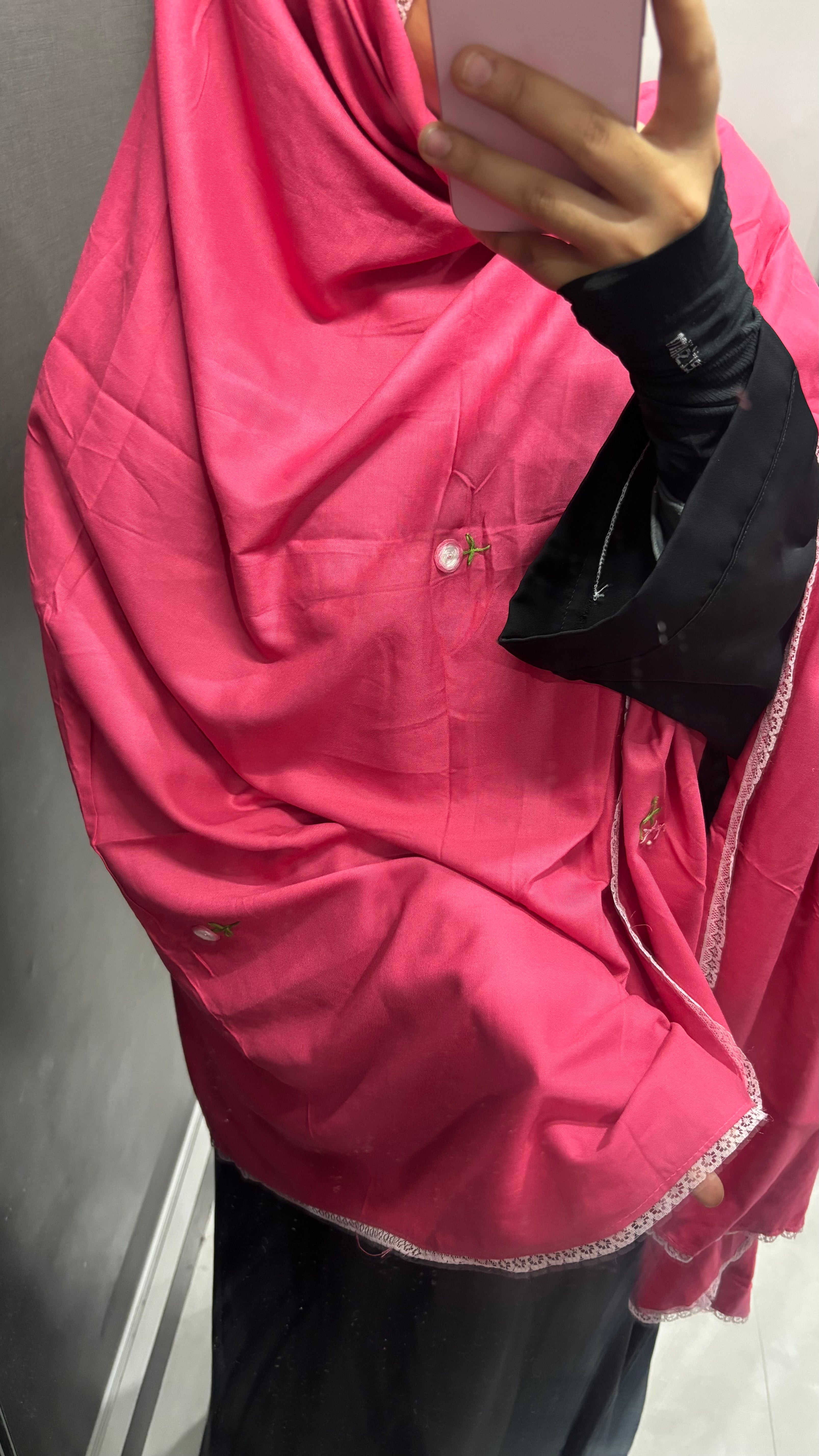 Pink Floral Embroidered Rayon Dupatta