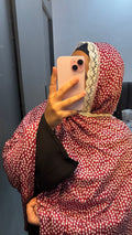 Maroon & White Printed Dupatta with Lace