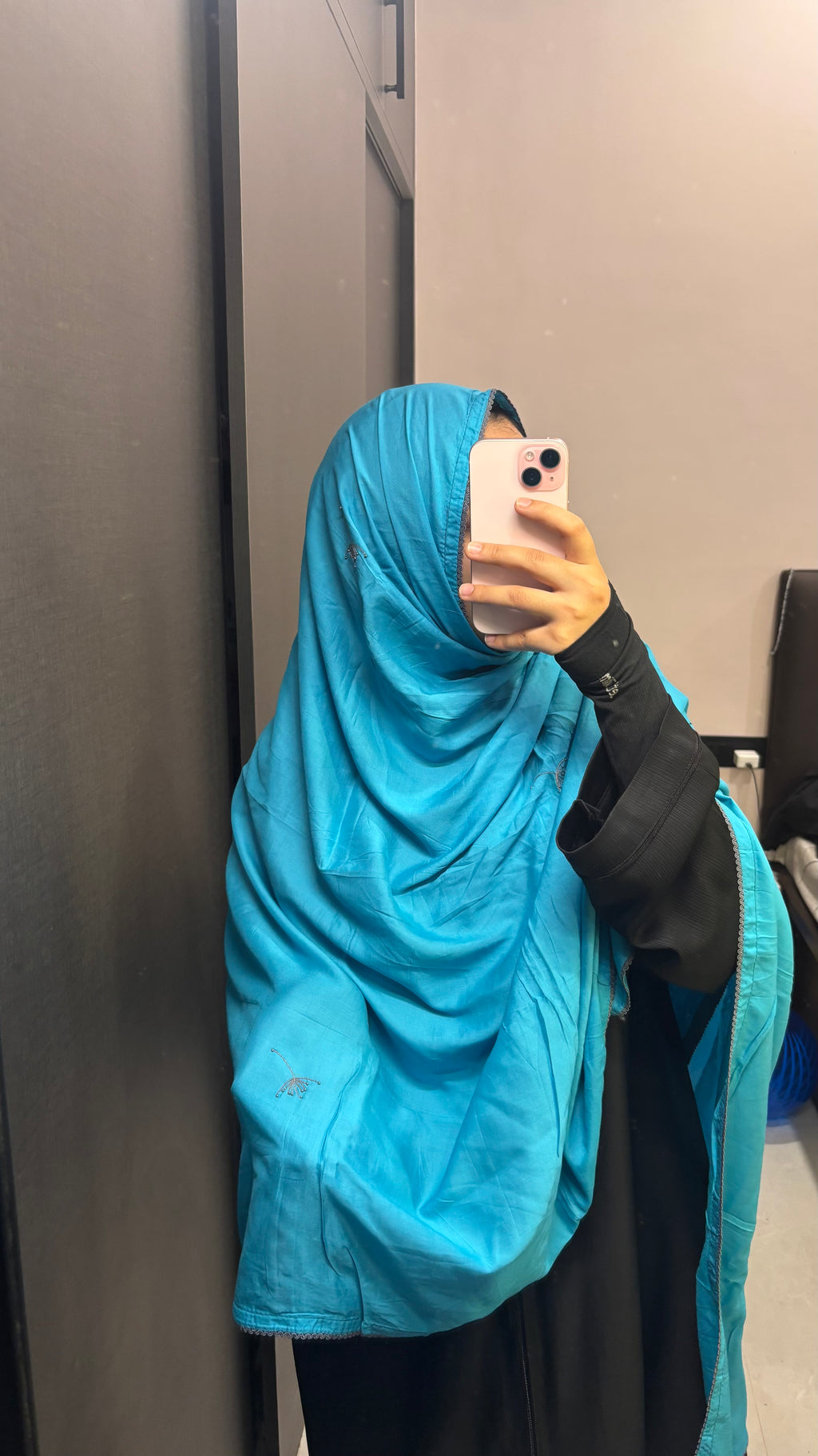 Blue Hand Work Dupatta with lace