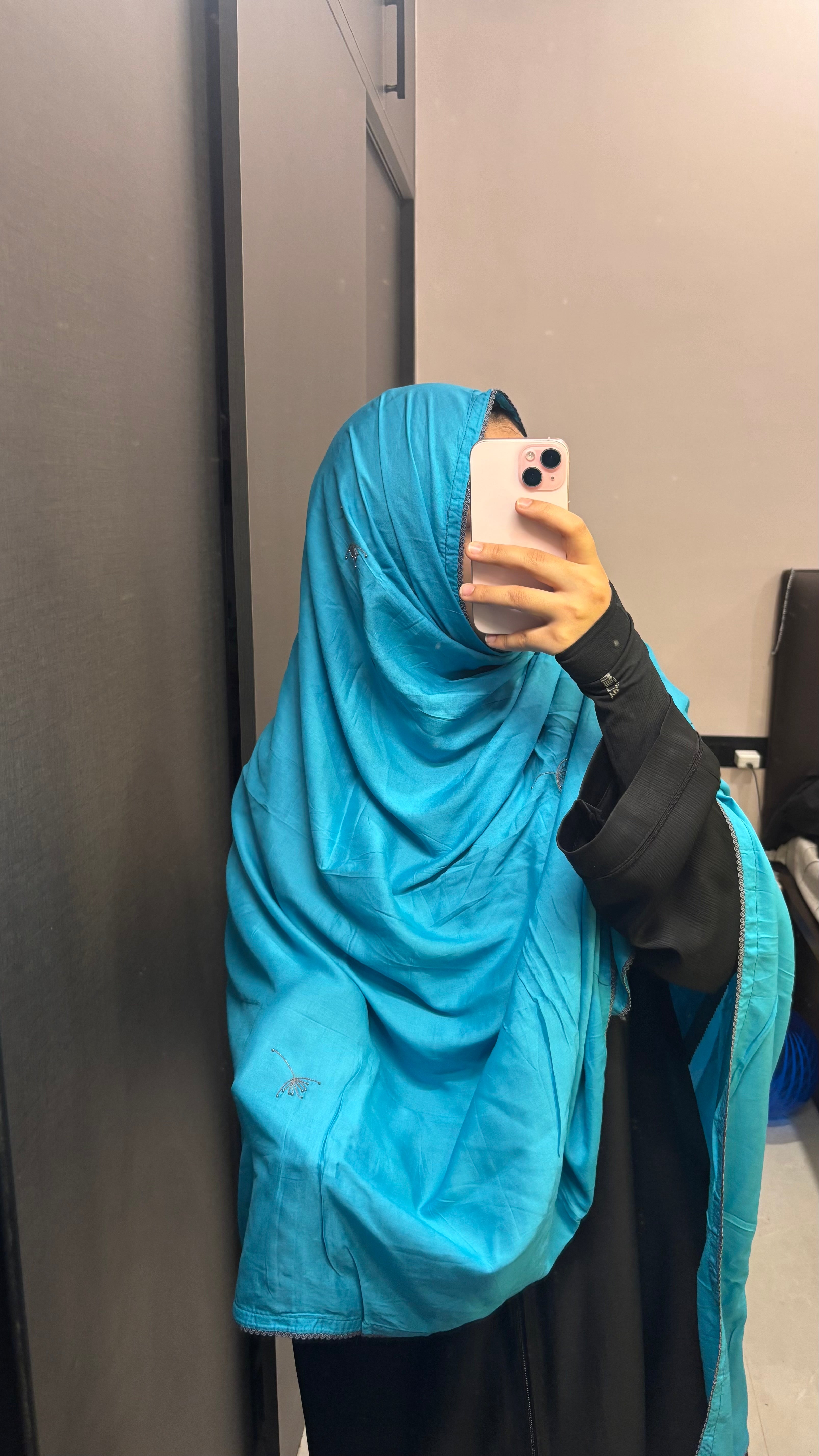 Blue Hand Work Dupatta with lace