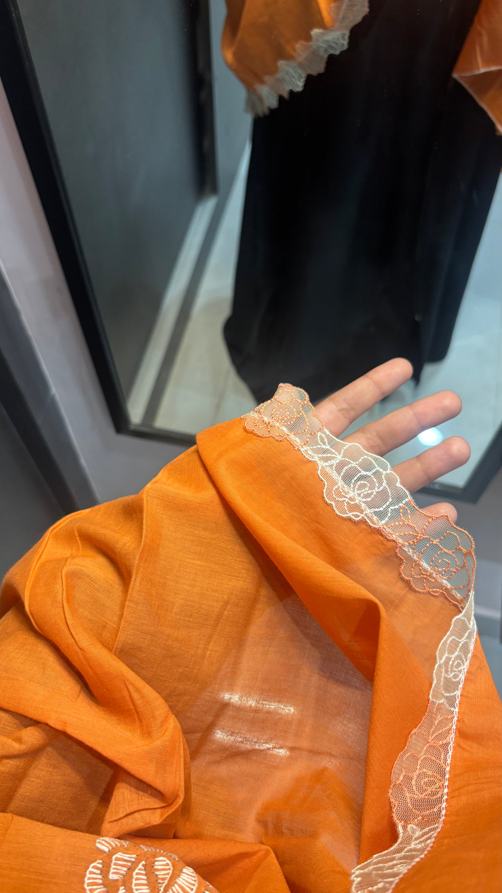Orange & white Roses Handwork Pure cotton Dupatta