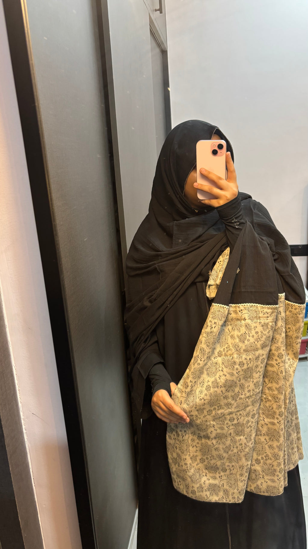 Black & Beige Designer Embroidered Dupatta