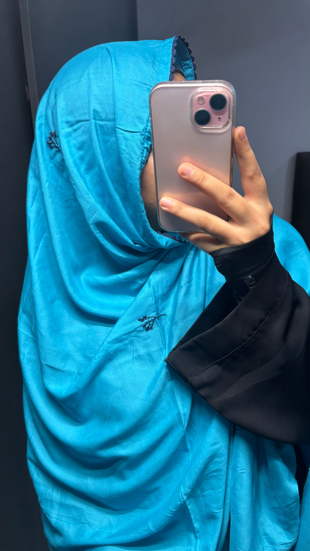 Blue & Navy Blue Embroidered Rayon Dupatta