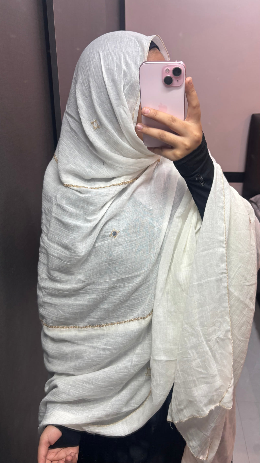 Off White & Beige Designer Embroidered Handwork Dupatta