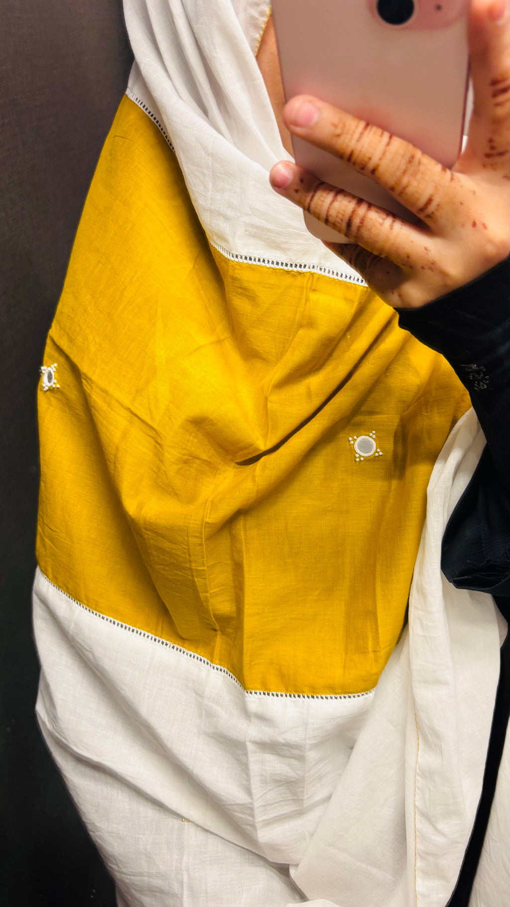 Mustard & Off White Designer Embroidered Dupatta