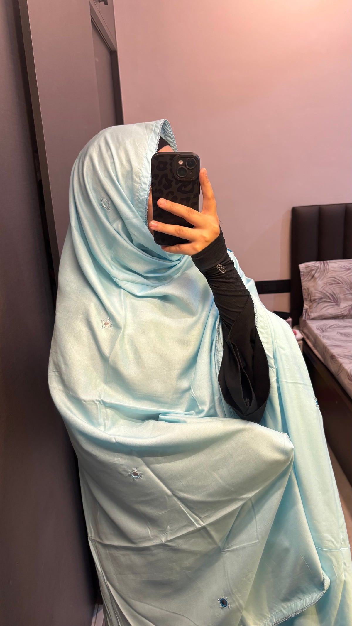 Sky Blue Self Embroidered Soft Rayon Big Dupatta/ Chadar