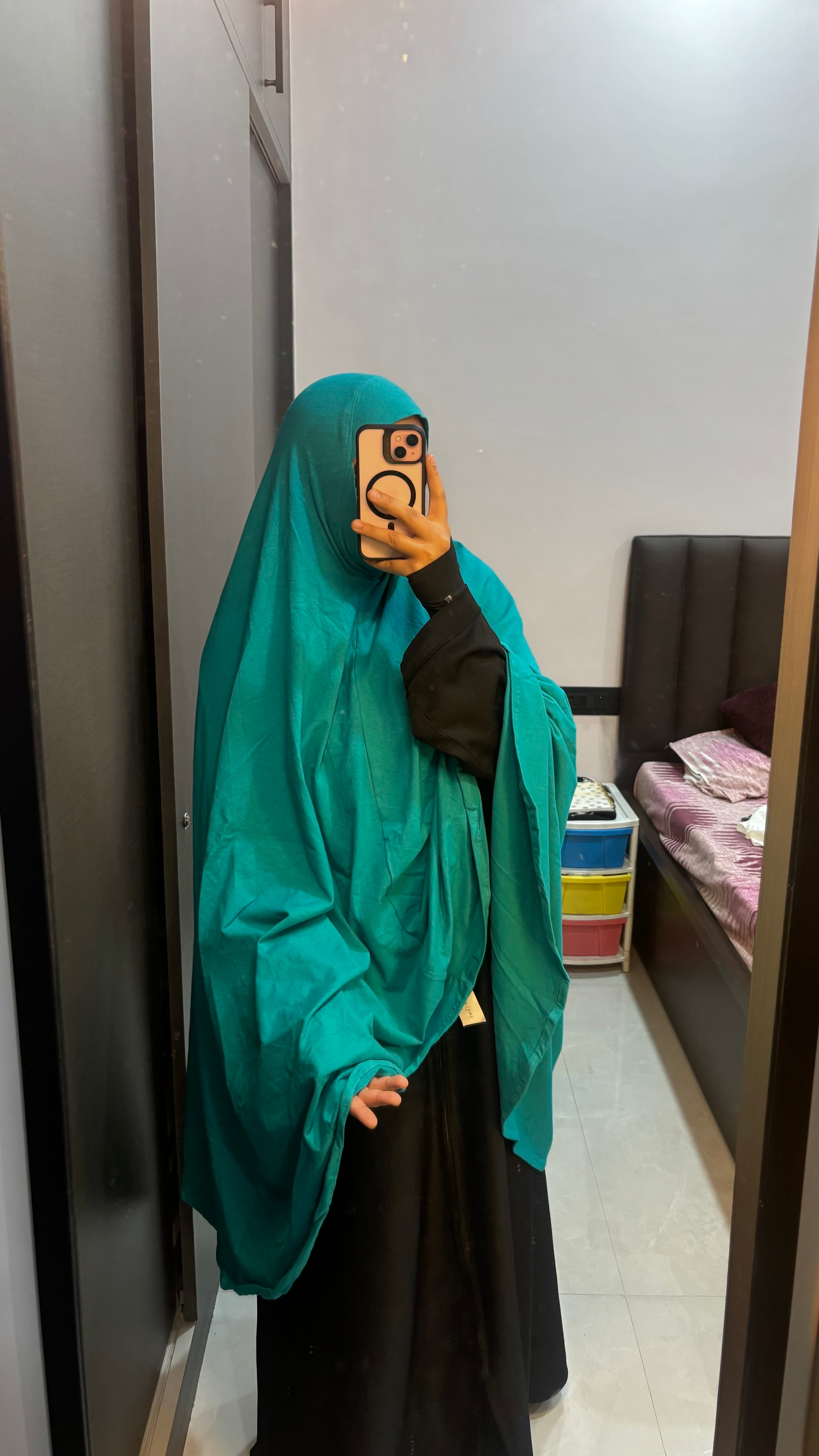 Extra Long Green Cotton Hosiery Khimar