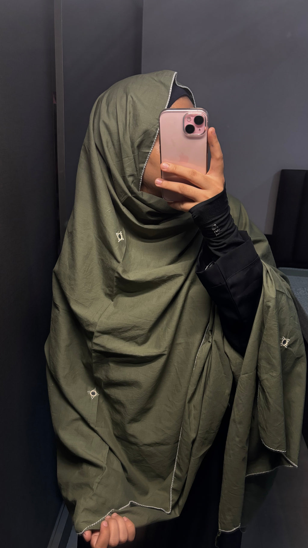 Green & Beige Mirror work Pure Cotton Dupatta