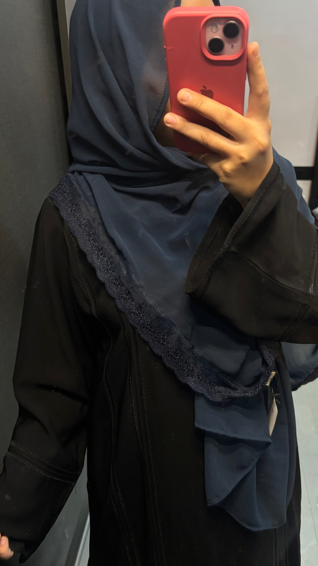 Navy Blue Delicate Lace Chiffon Hijab