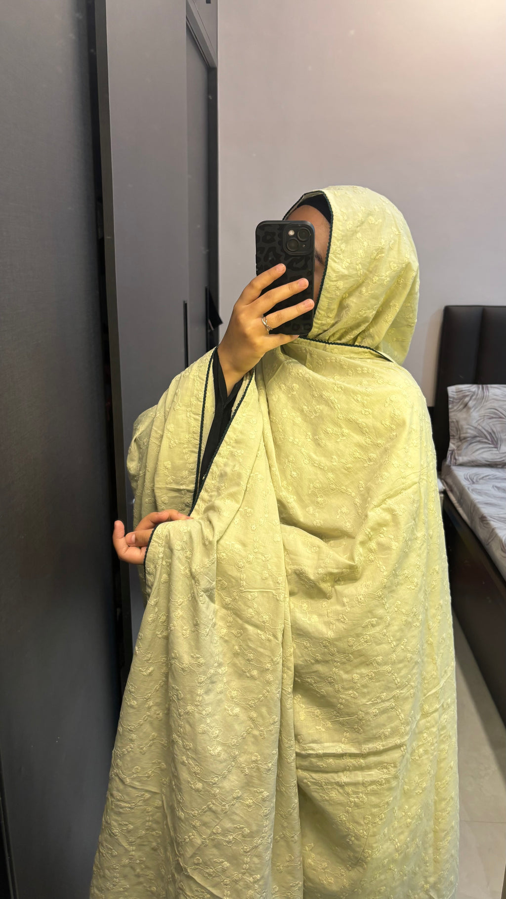 Green Chikan Cotton Dupatta with Lace