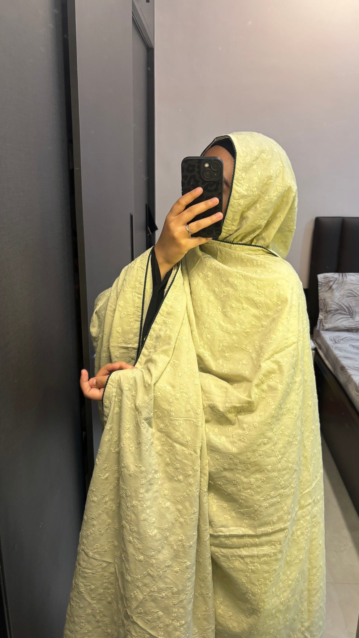 Green Chikan Cotton Dupatta with Lace