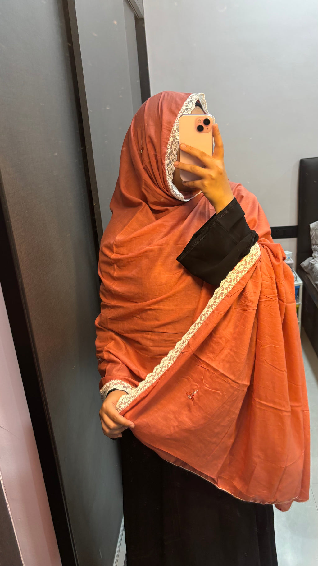Rust & White Hand Work Pure Cotton Dupatta