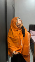 Orange & white Roses Handwork Pure cotton Dupatta