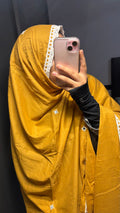 Mustard & White Pure Cotton Mirror work Dupatta