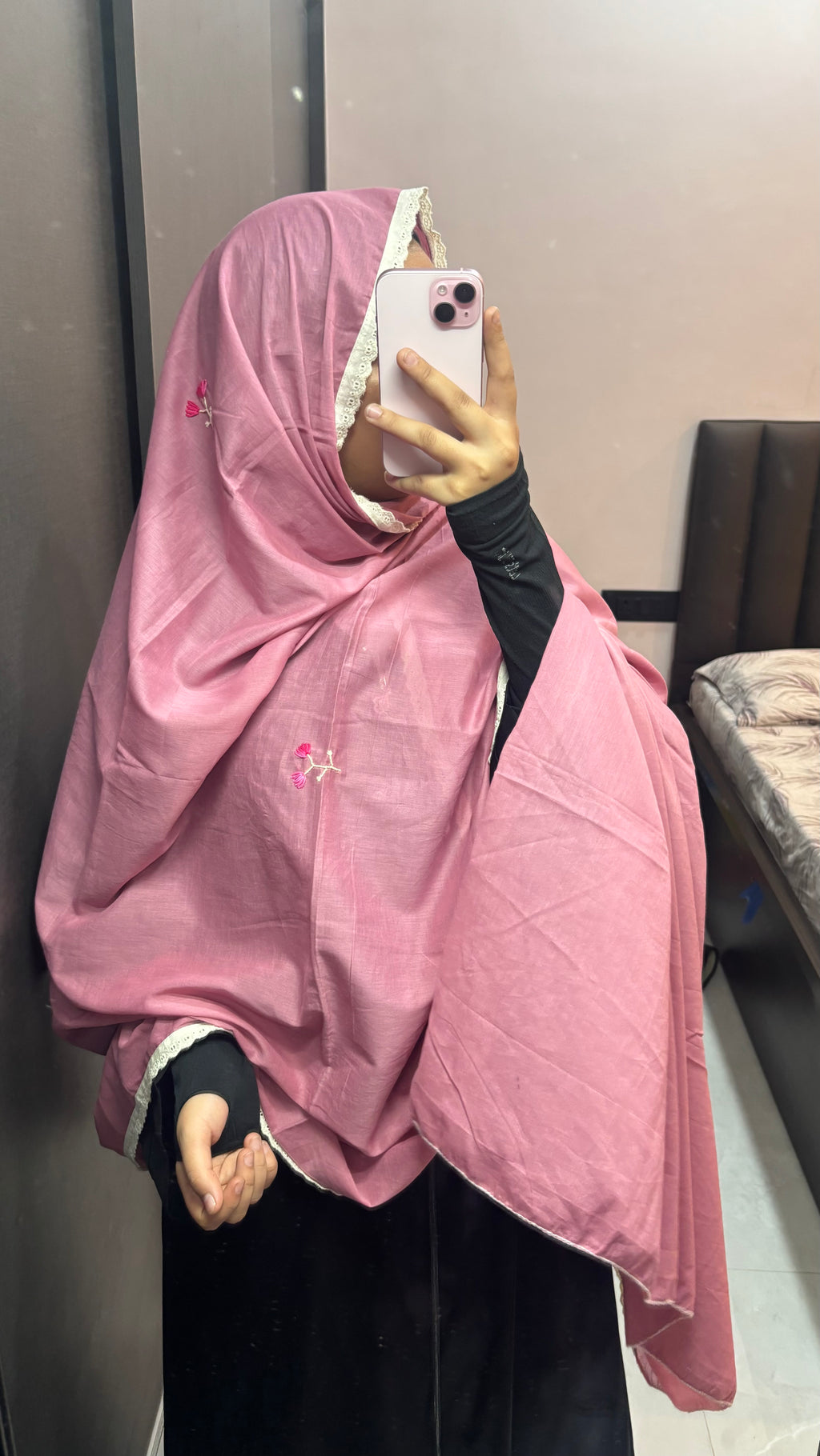 Pink & White Pure Cotton Hand Work Dupatta