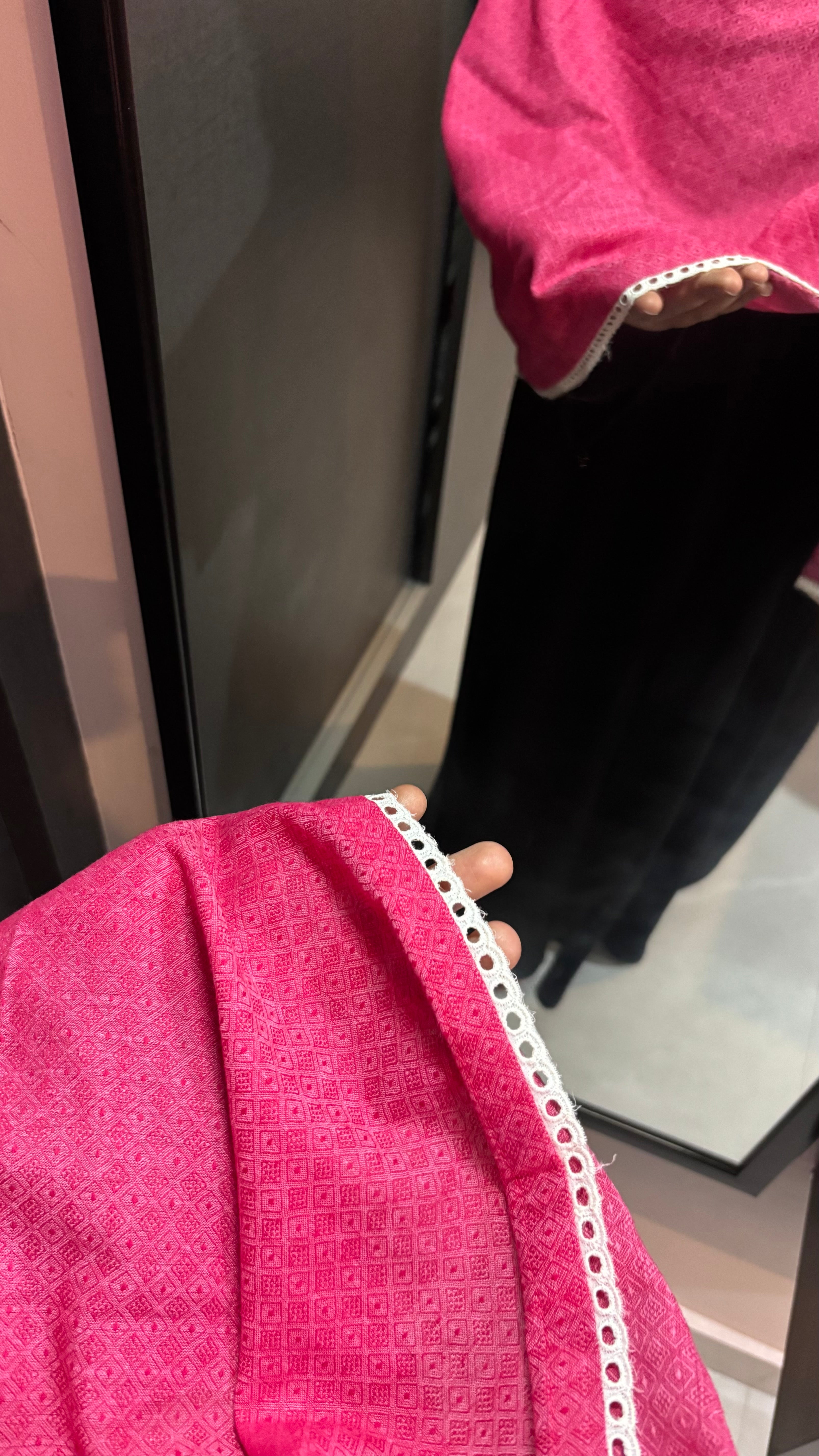 Printed Pink Dupatta with Lace