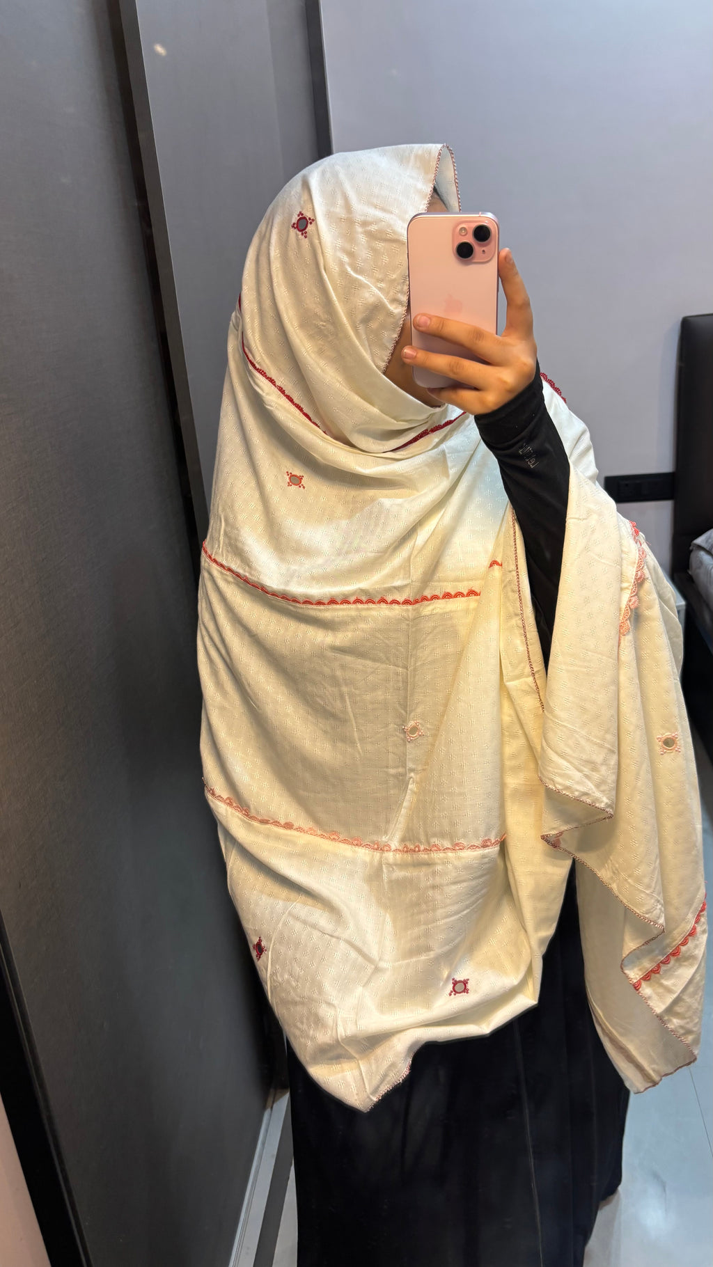Off White Lace Designer Embroidered RayonDupatta