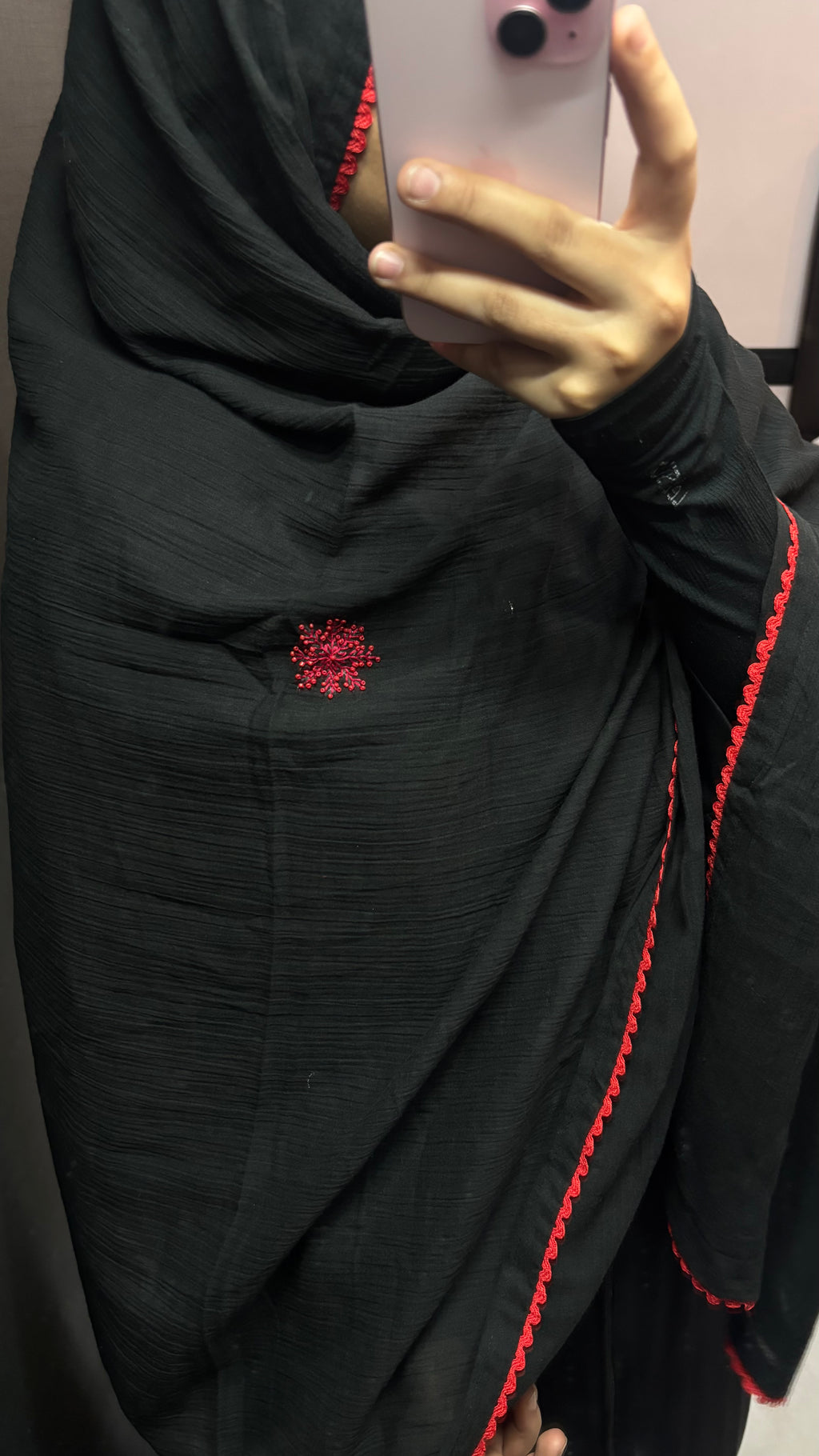 Black & Red Pretty Snowflakes Pure Cotton Dupatta