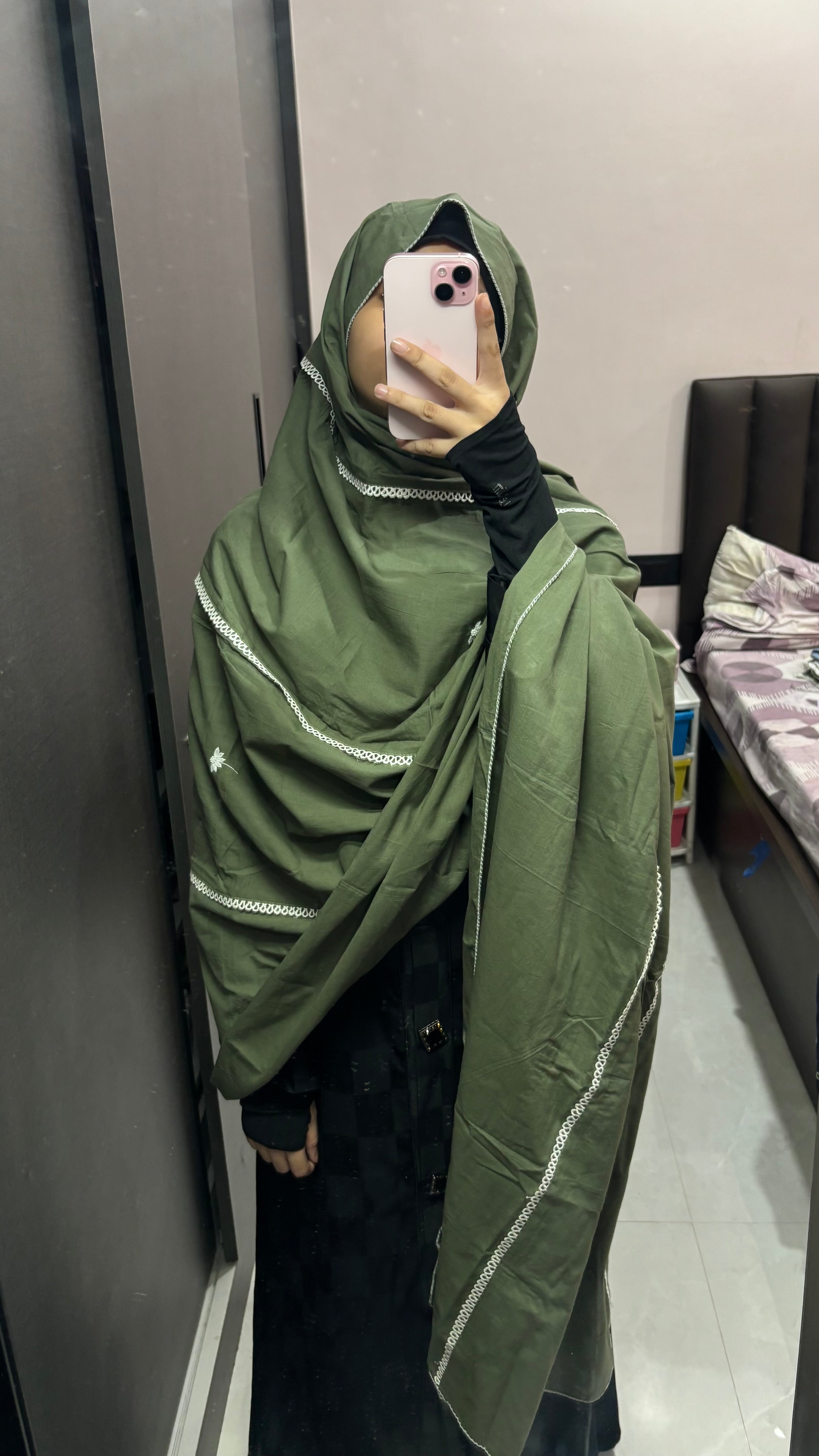 Green and  white Pure Cotton designer Big Dupatta/Chadar