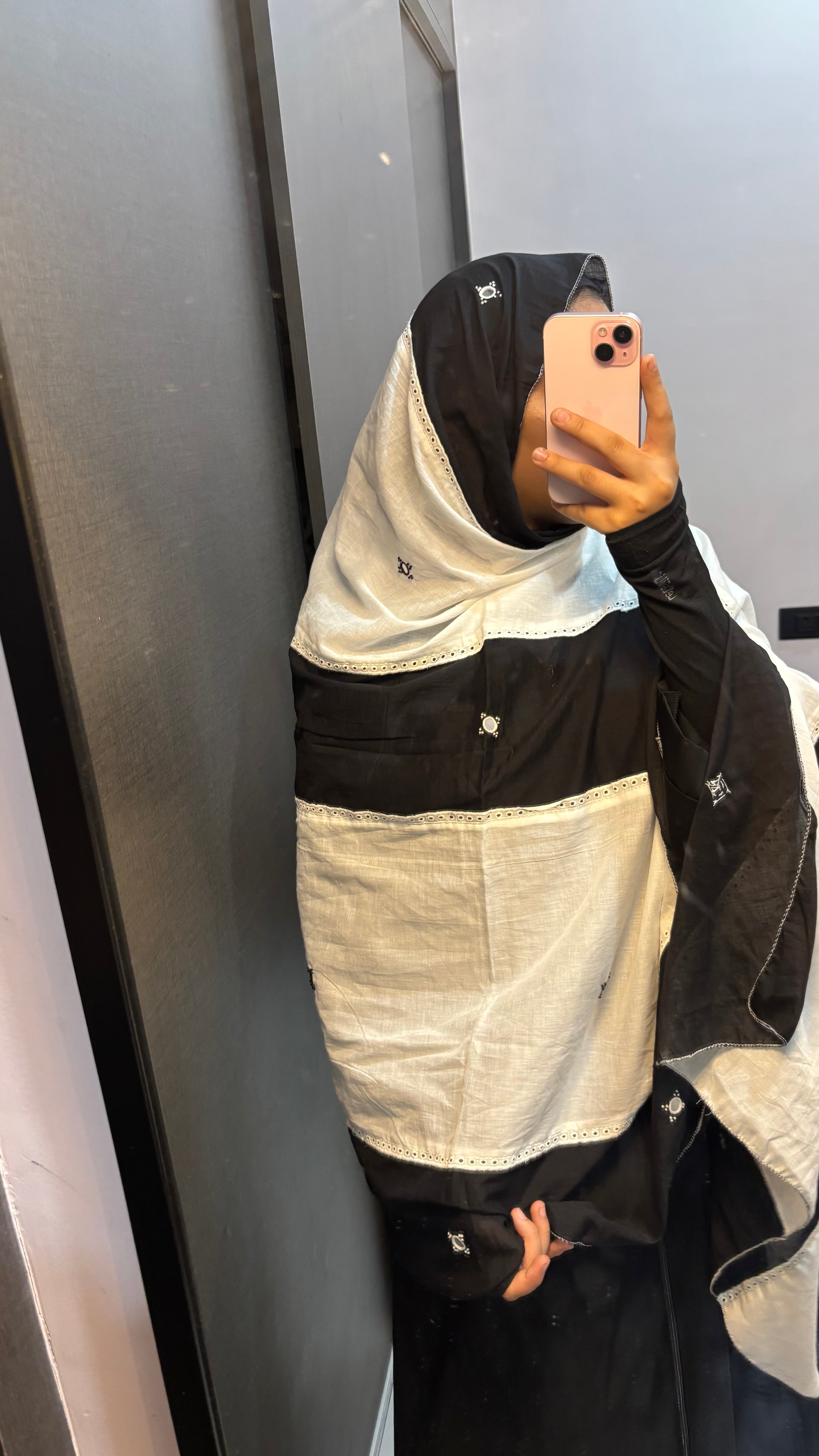 Black & White Designer Embroidered Dupatta