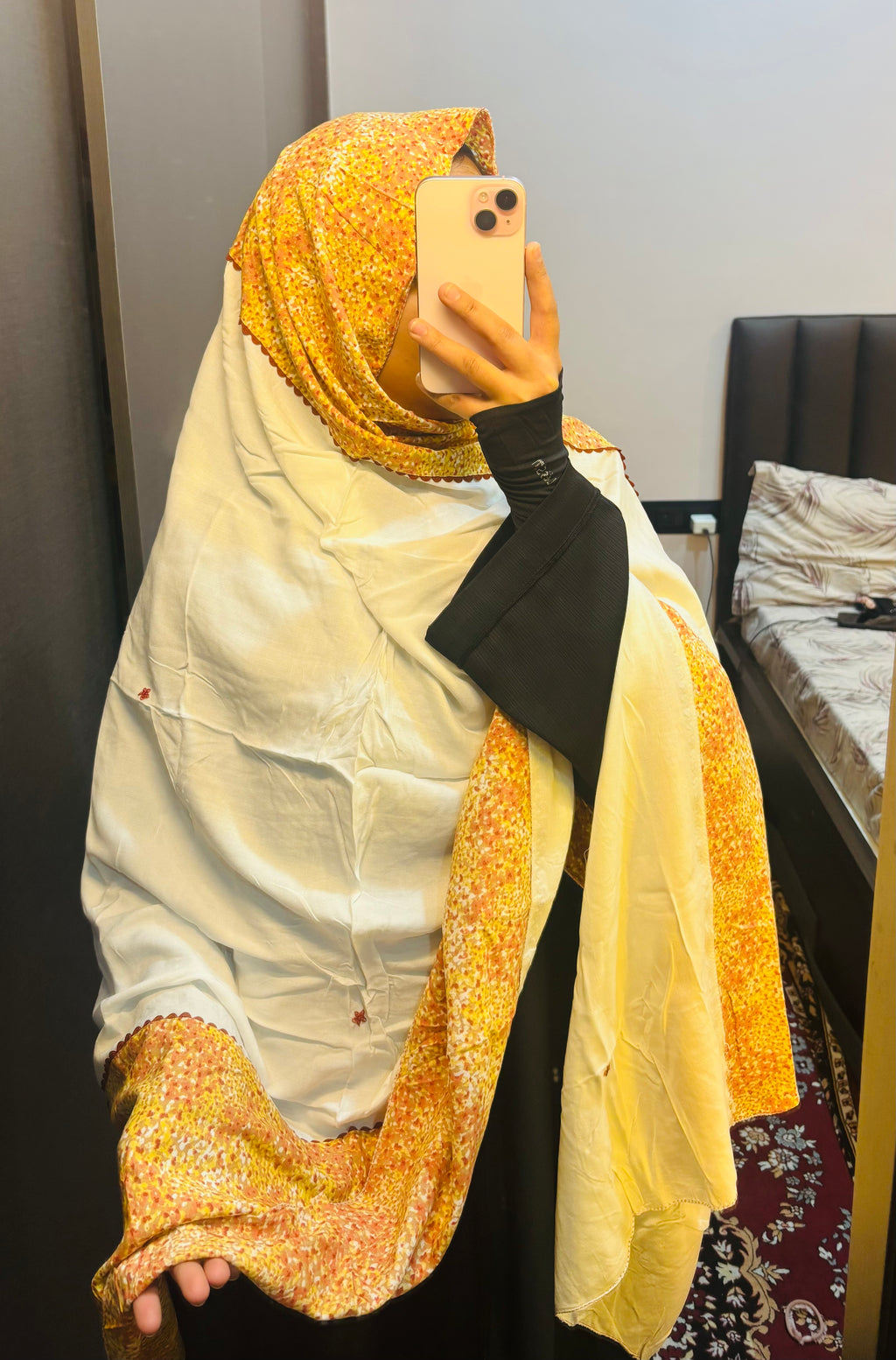 Asthetic Mustard and white designer dupatta