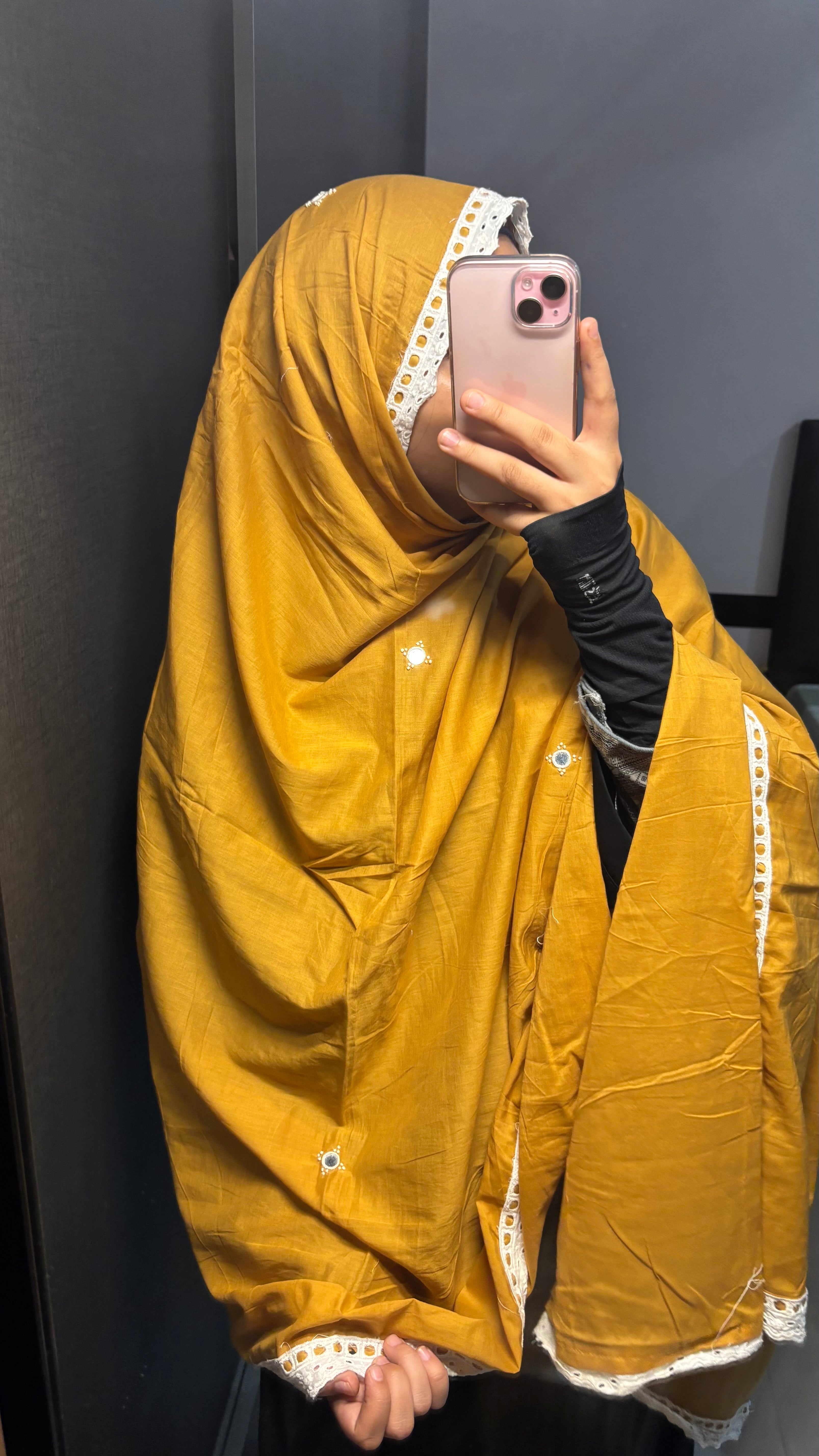 Mustard & White Pure Cotton Mirror work Dupatta
