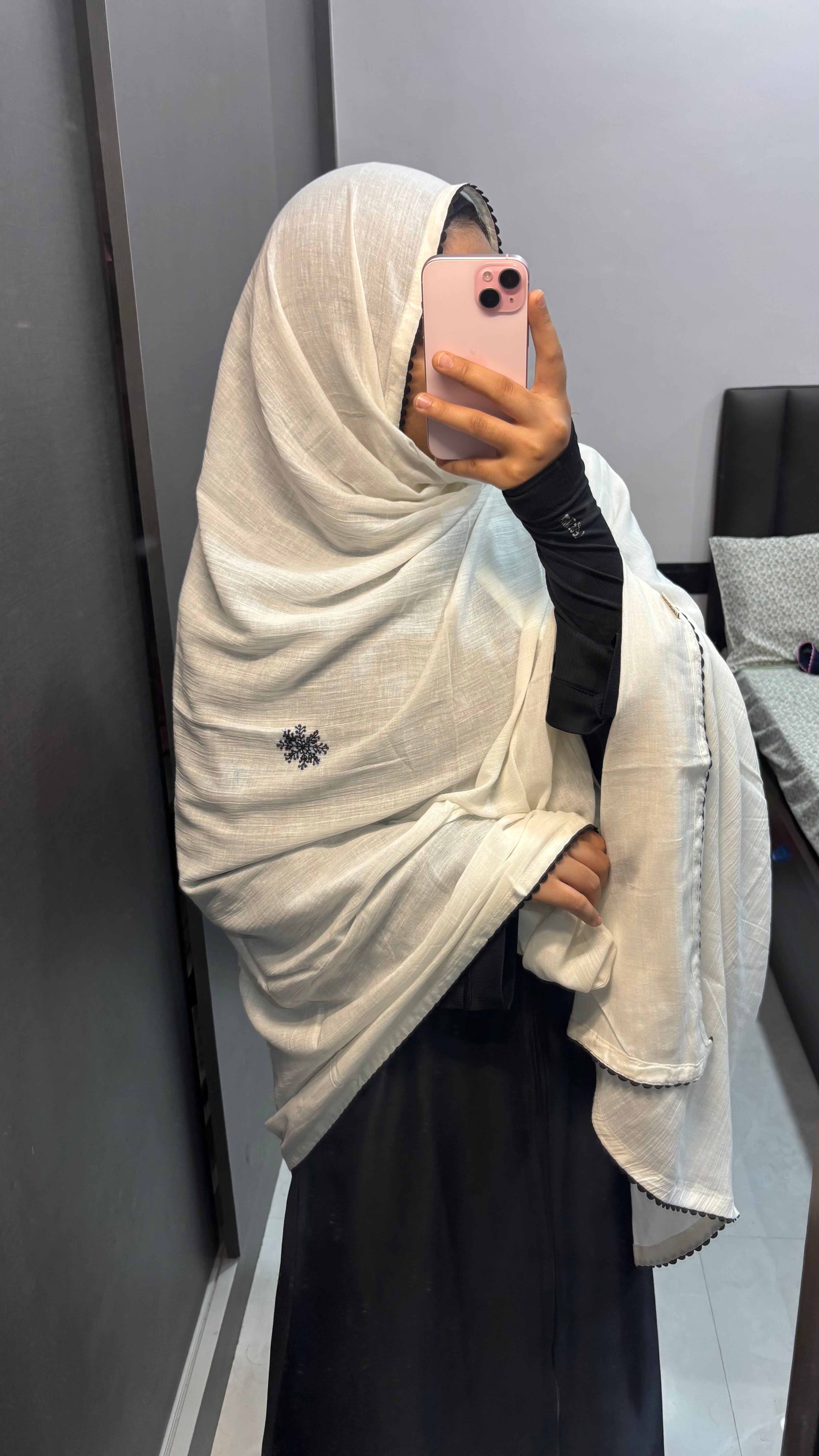 White & Black Snowflakes Pure Cotton Dupatta