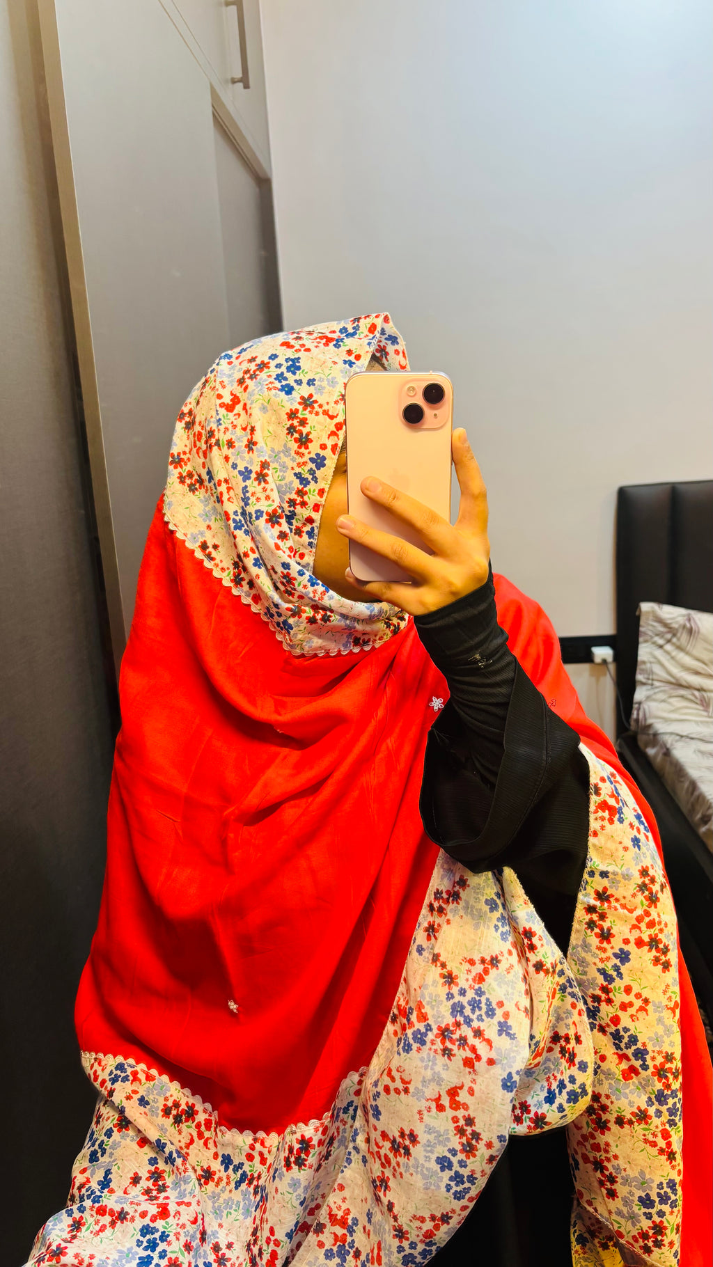 Printed designer dupatta with lace and minimal handwork.