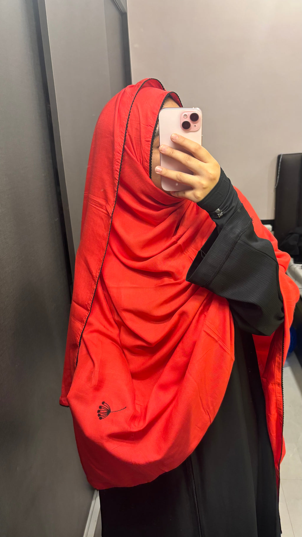 Red Handwork Dupatta with lace